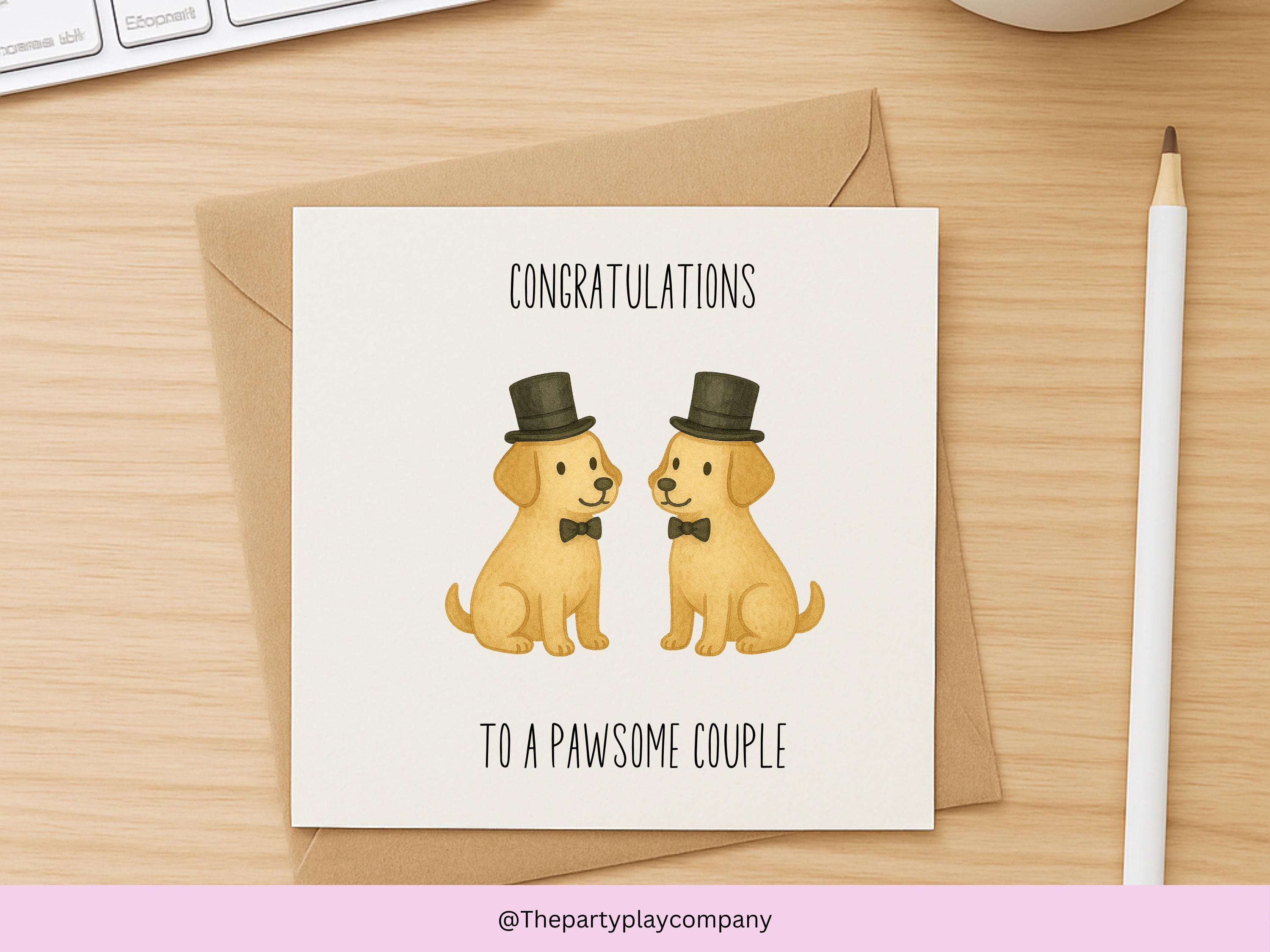 Funny Gay Wedding Card: Pawsome Groom Dogs LGBTQ Celebration