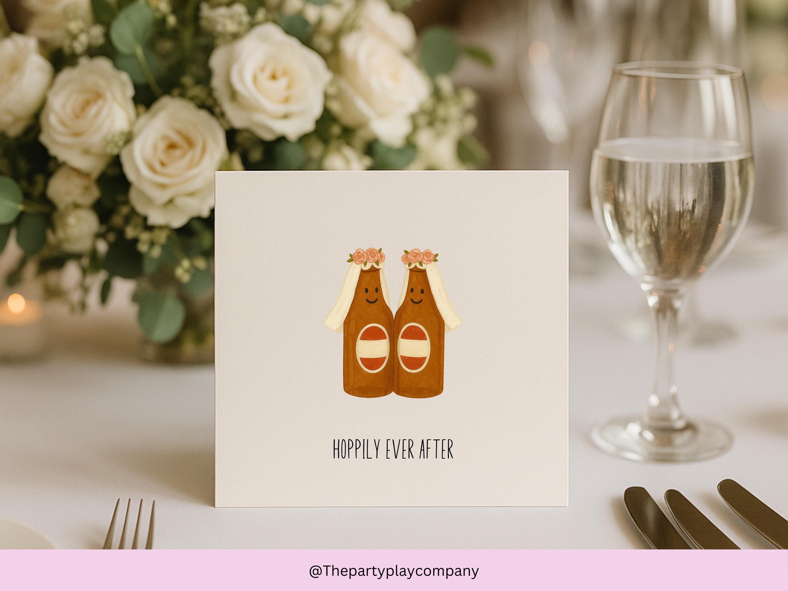 Funny Lesbian Wedding Card: Hoppily Ever After Beer Bottles