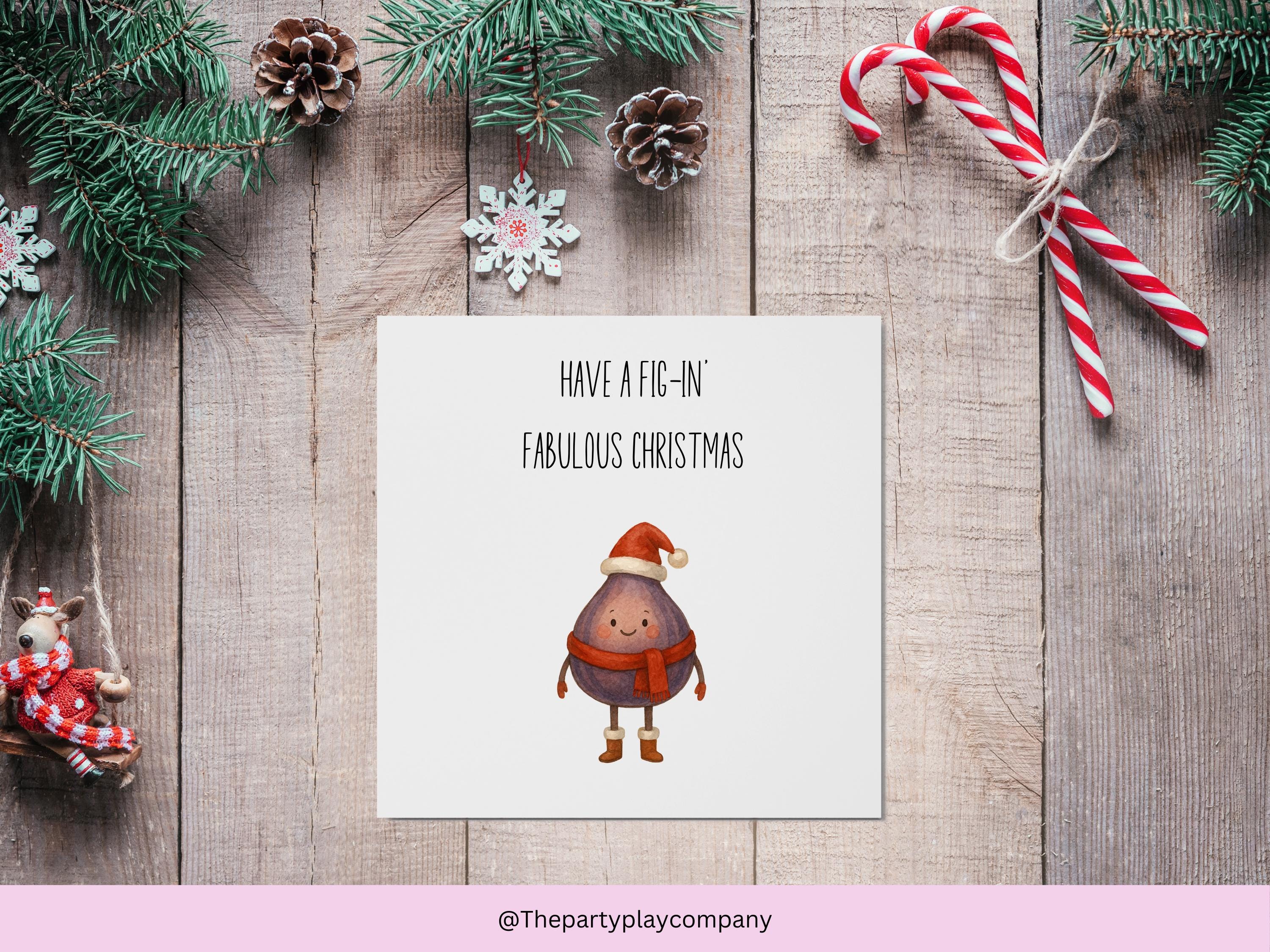 Funny Fig Christmas Card: Pun Holiday Card with Kraft Envelope