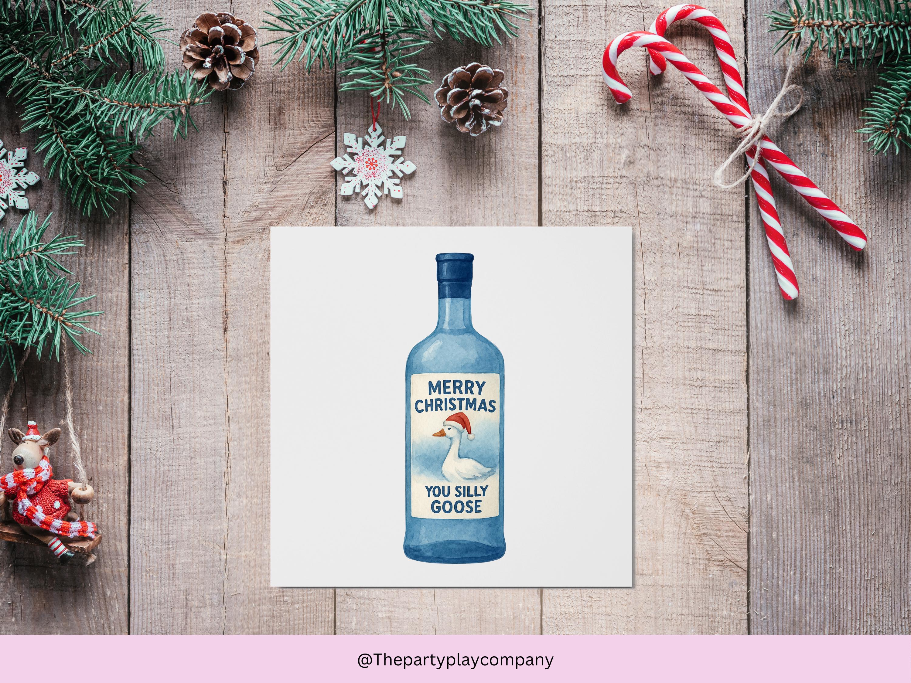 Funny Christmas Card | Silly Goose Pun Xmas Card | Quirky Festive Drinks Card | Merry Christmas You Silly Goose | 4 for 10 Pound Offer