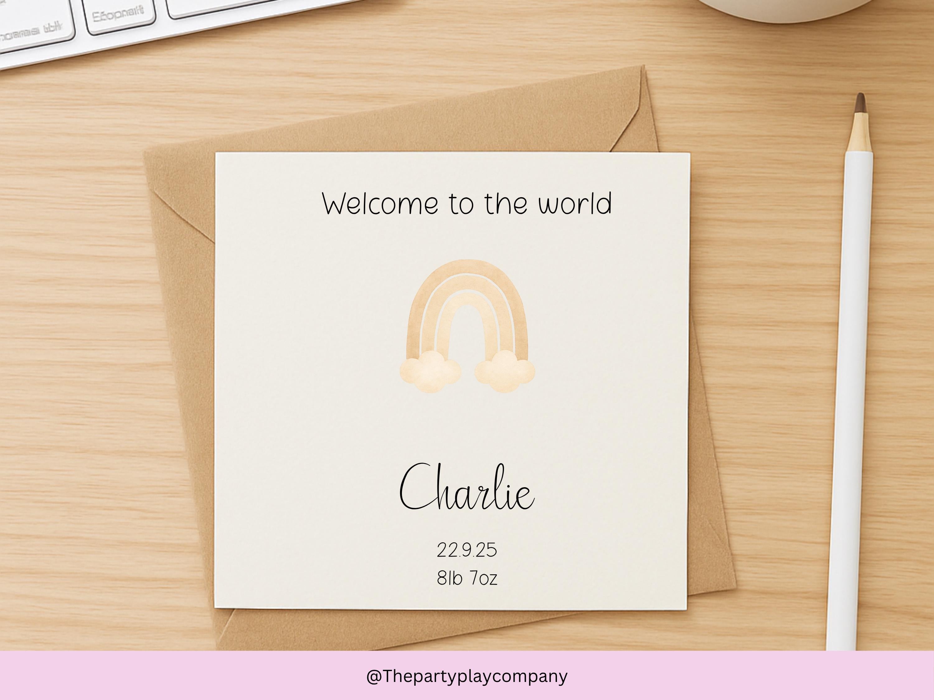 Personalized Rainbow New Baby Card: Welcome to the World