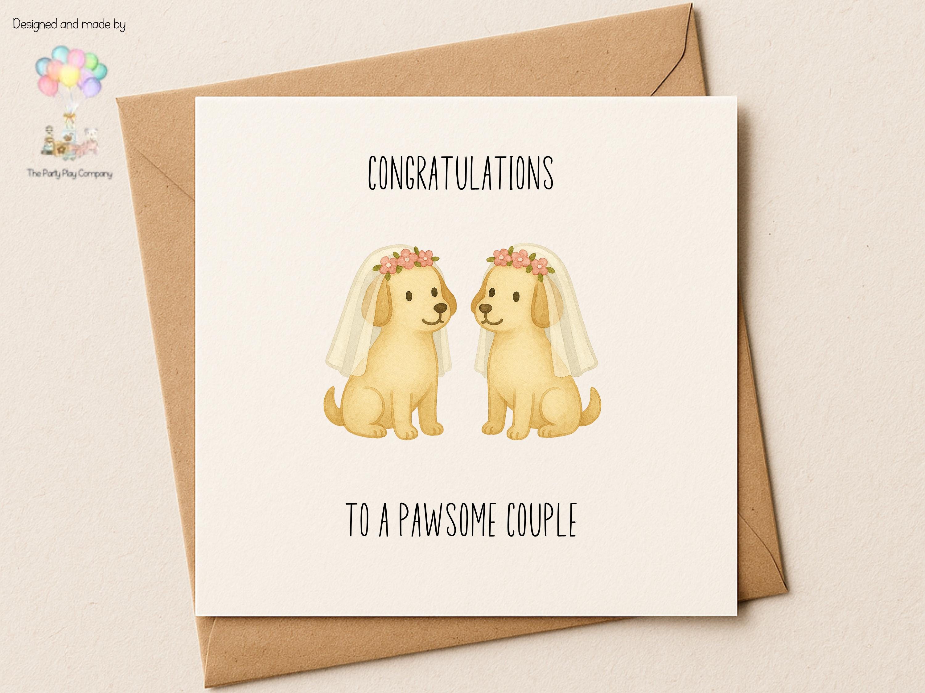 Funny Lesbian Wedding Card: Pawsome Bride Dogs Illustration
