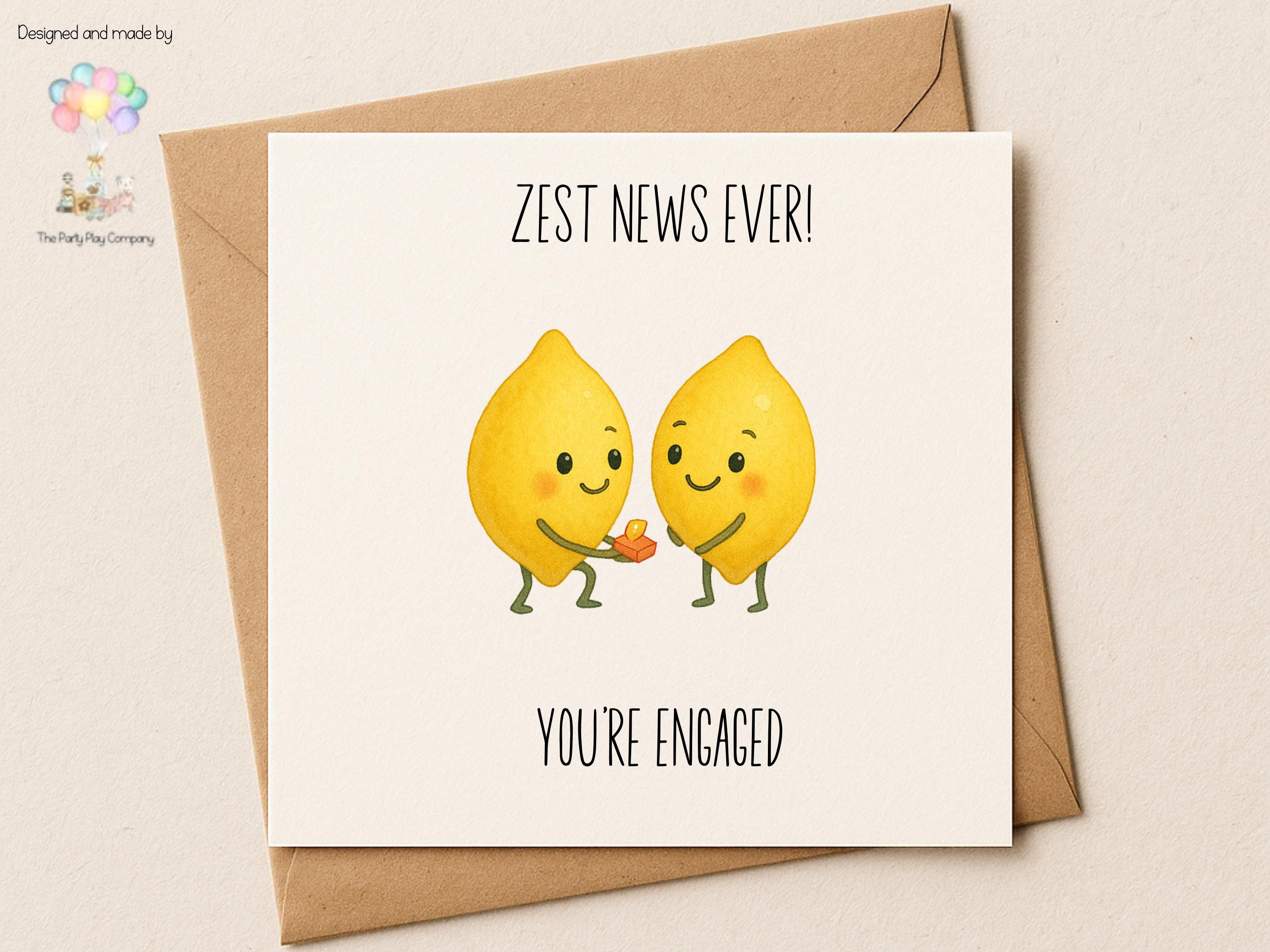 Funny Engagement Card | Lemon Pun Couple | Zest News Ever | Cute Congratulations Card for Engagement