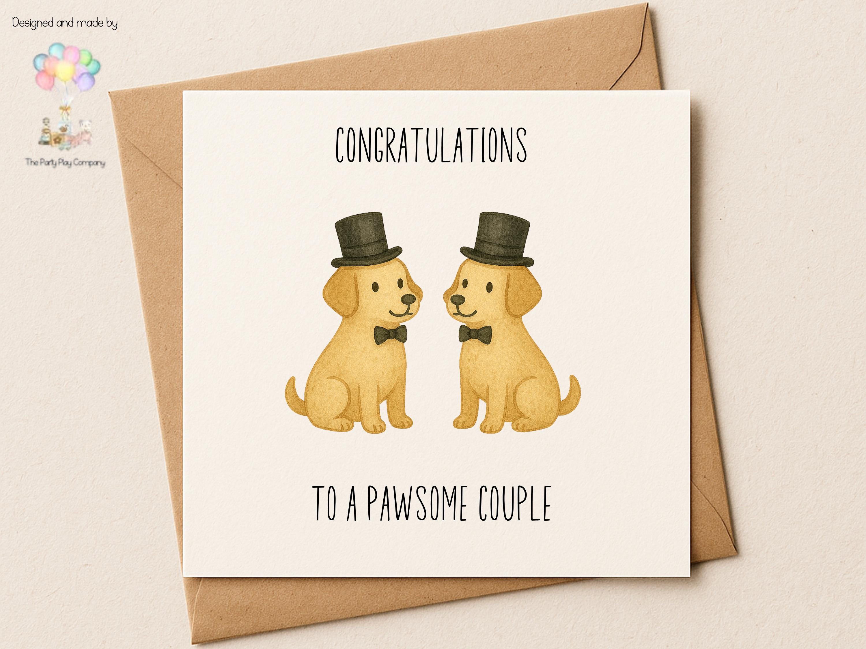 Funny Gay Wedding Card: Pawsome Groom Dogs LGBTQ Celebration