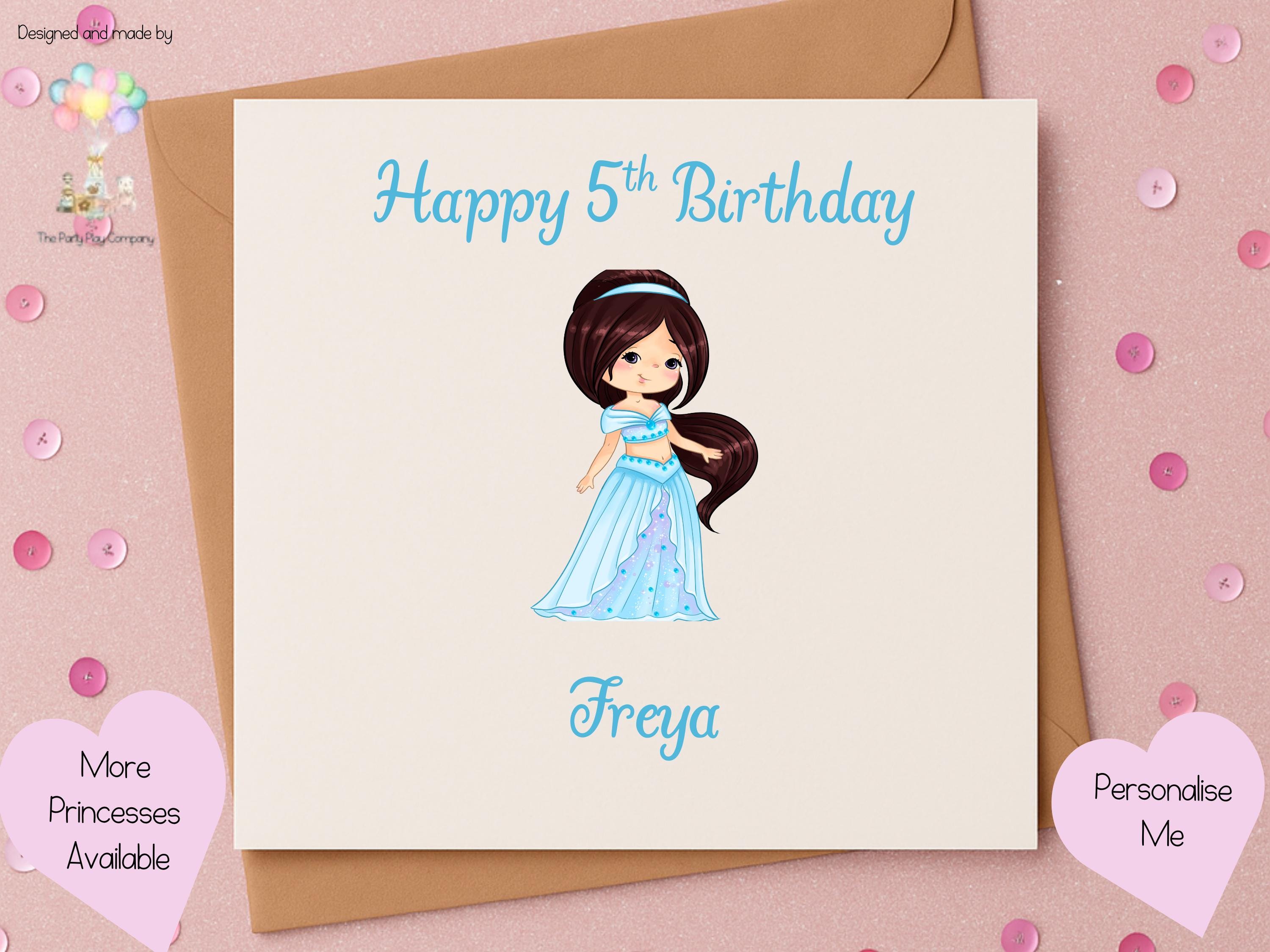 Personalised Teal Princess Birthday Card – Custom Name & Age, 6x6 Girls Card, More Designs Available