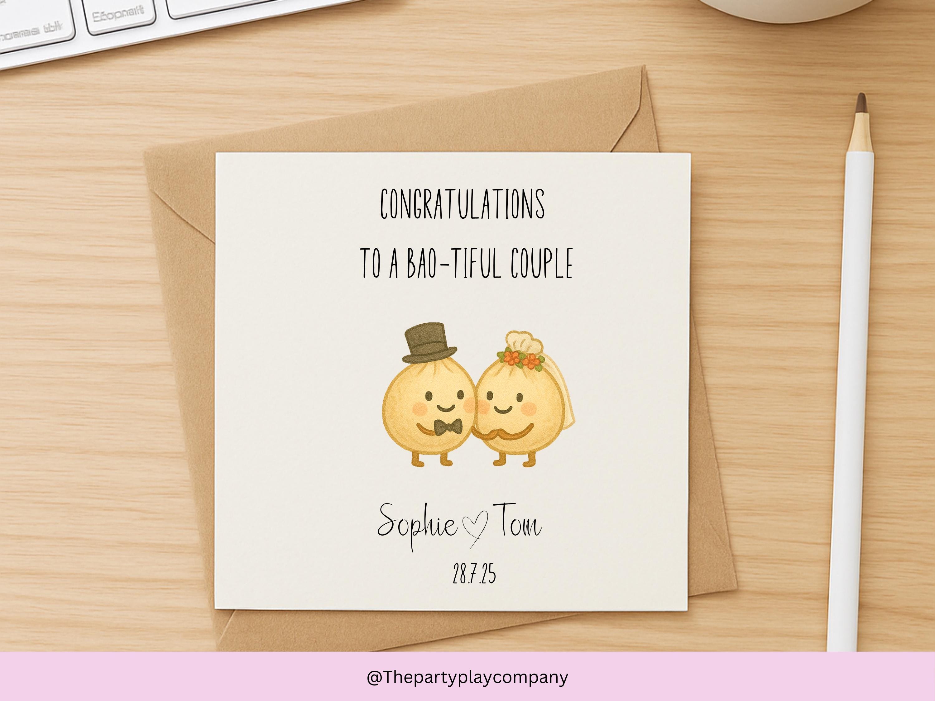 Funny Wedding Card | Cute Bao Pun Congratulations Card | Quirky Newlyweds Card | To A Bao-tiful Couple