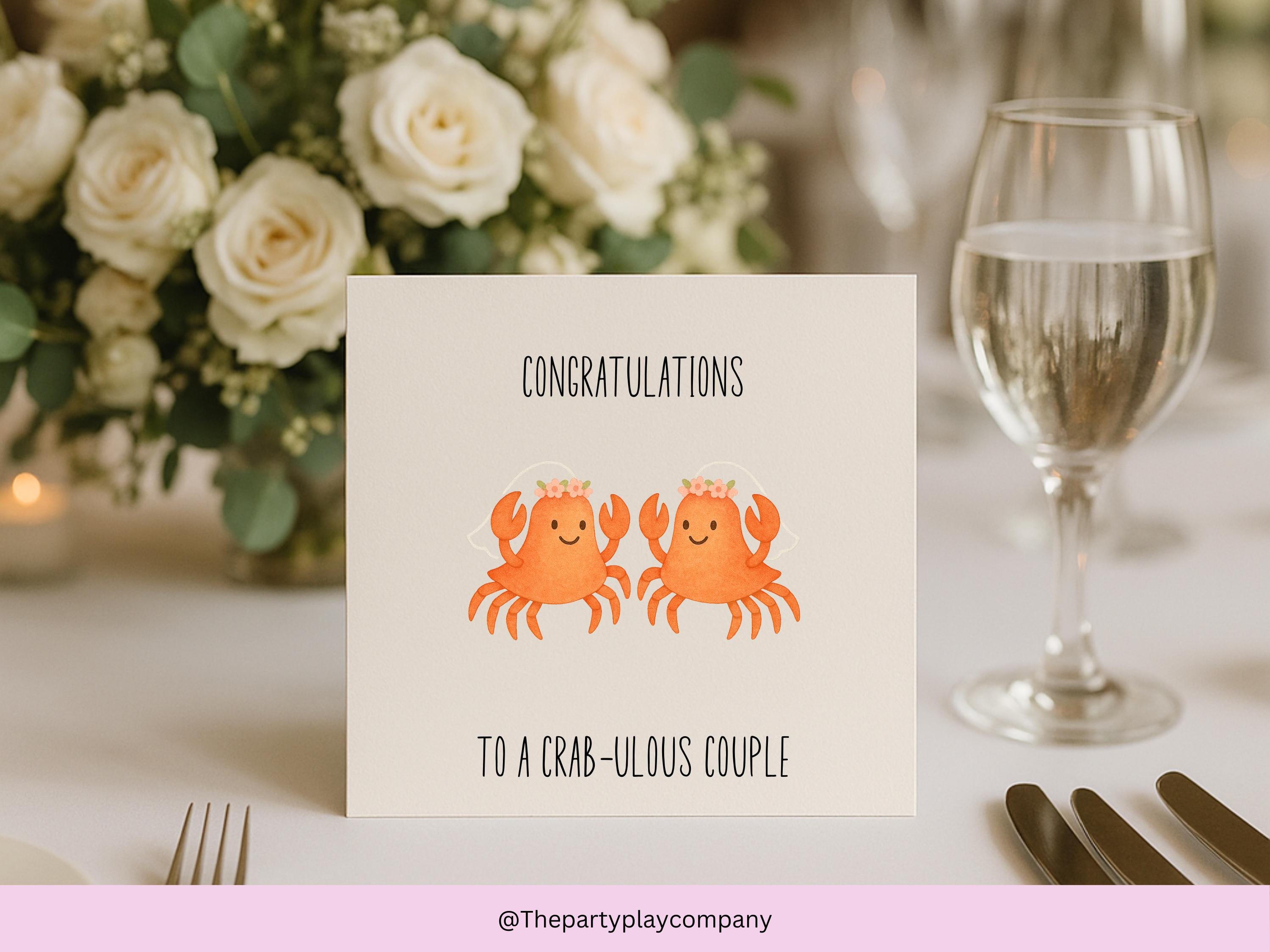 Funny Lesbian Wedding Card: Crab-ulous Bride Crabs Illustration