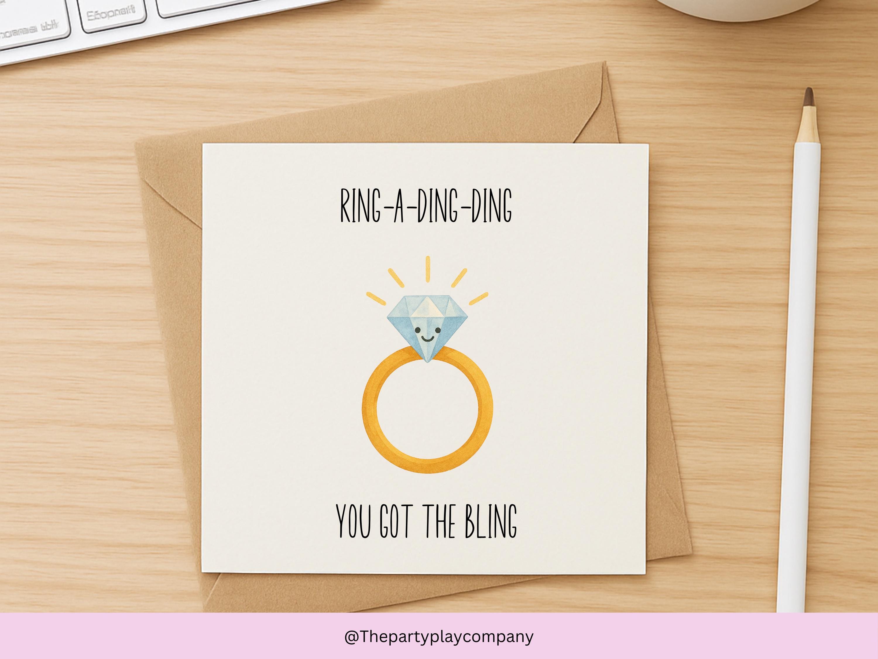Funny Engagement Card: Ring a Ding Pun - Diamond Ring Design