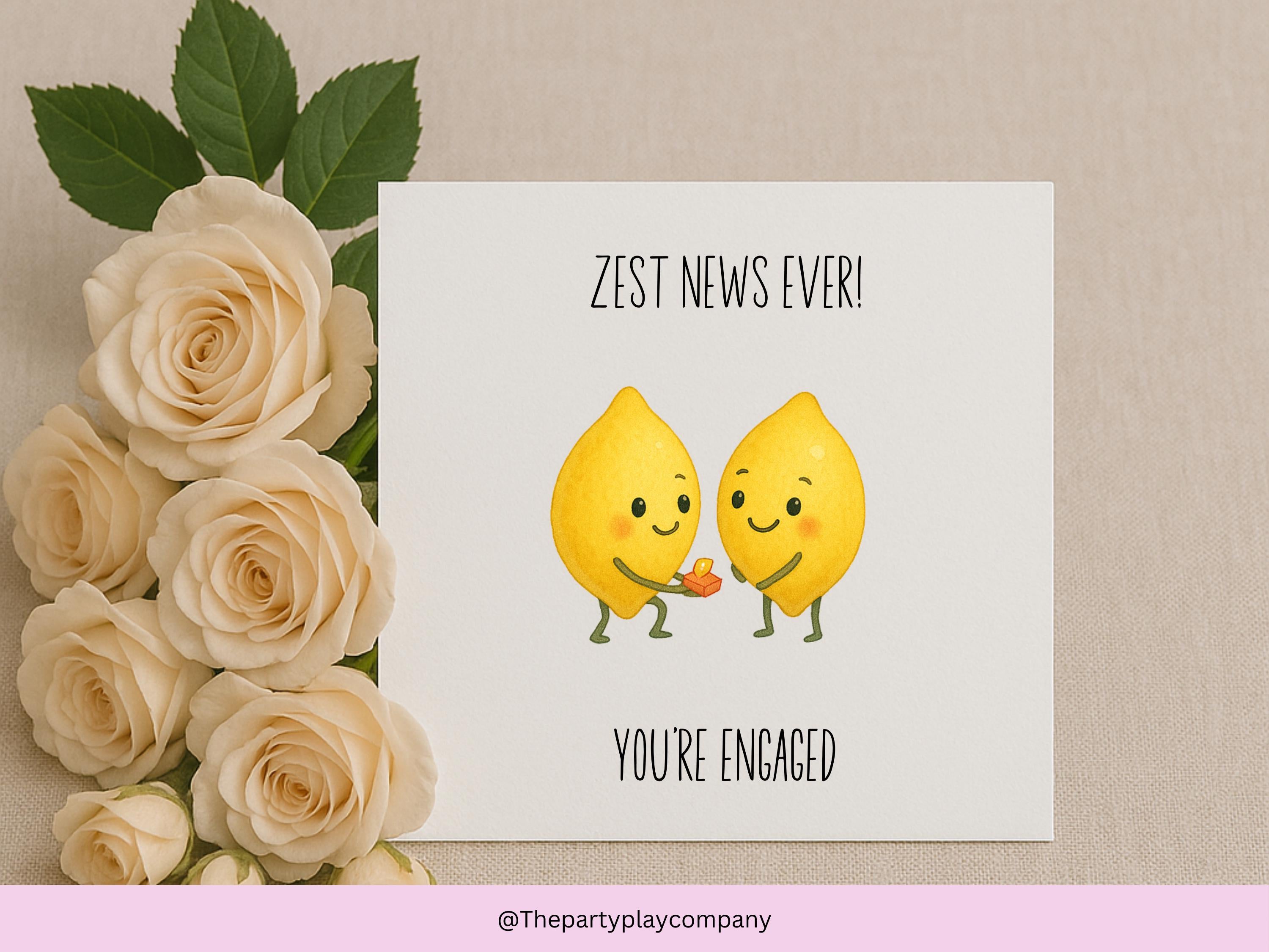 Funny Engagement Card | Lemon Pun Couple | Zest News Ever | Cute Congratulations Card for Engagement