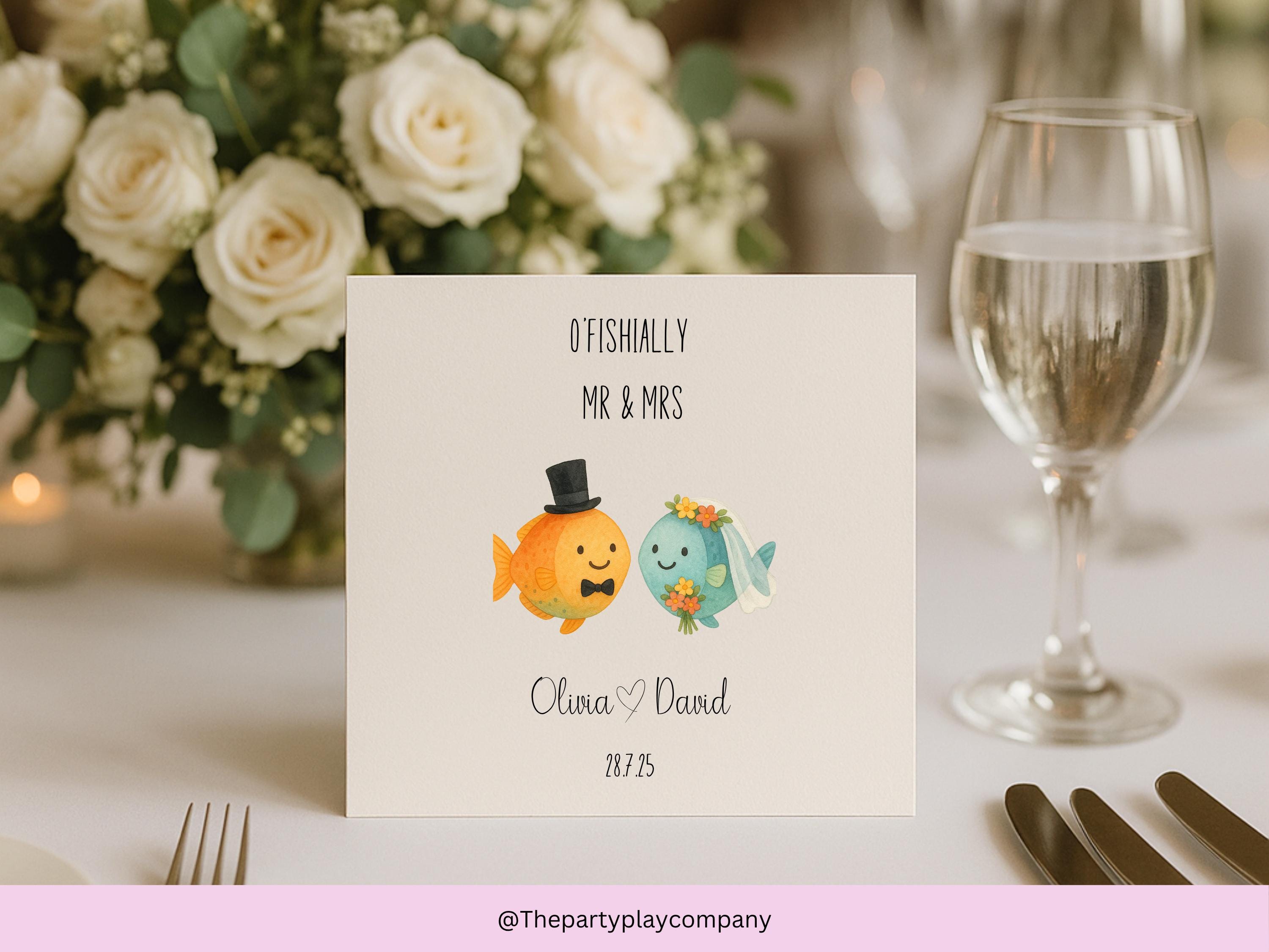 Funny Fish Wedding Card: O-Fish-ally Mr & Mrs - Personalized