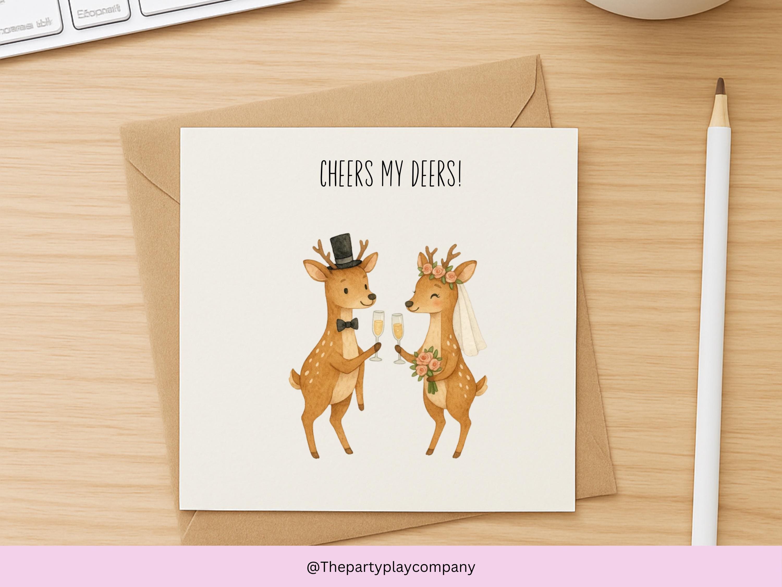 Funny Deer Wedding Card: Cheers My Deers! - Woodland Theme