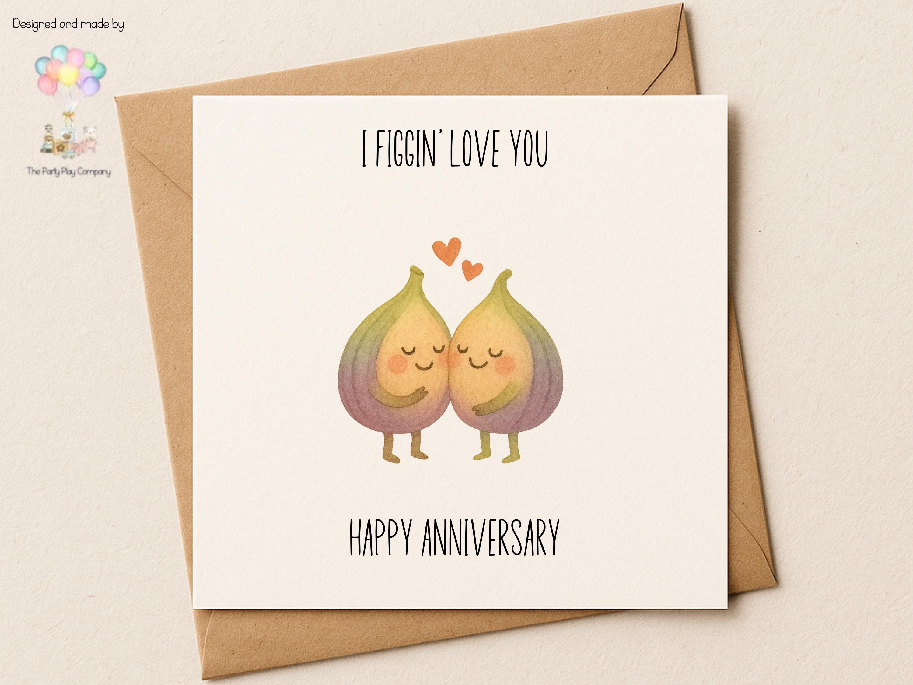 Funny Fig Anniversary Card: I Figgin' Love You - Kawaii Food Pun