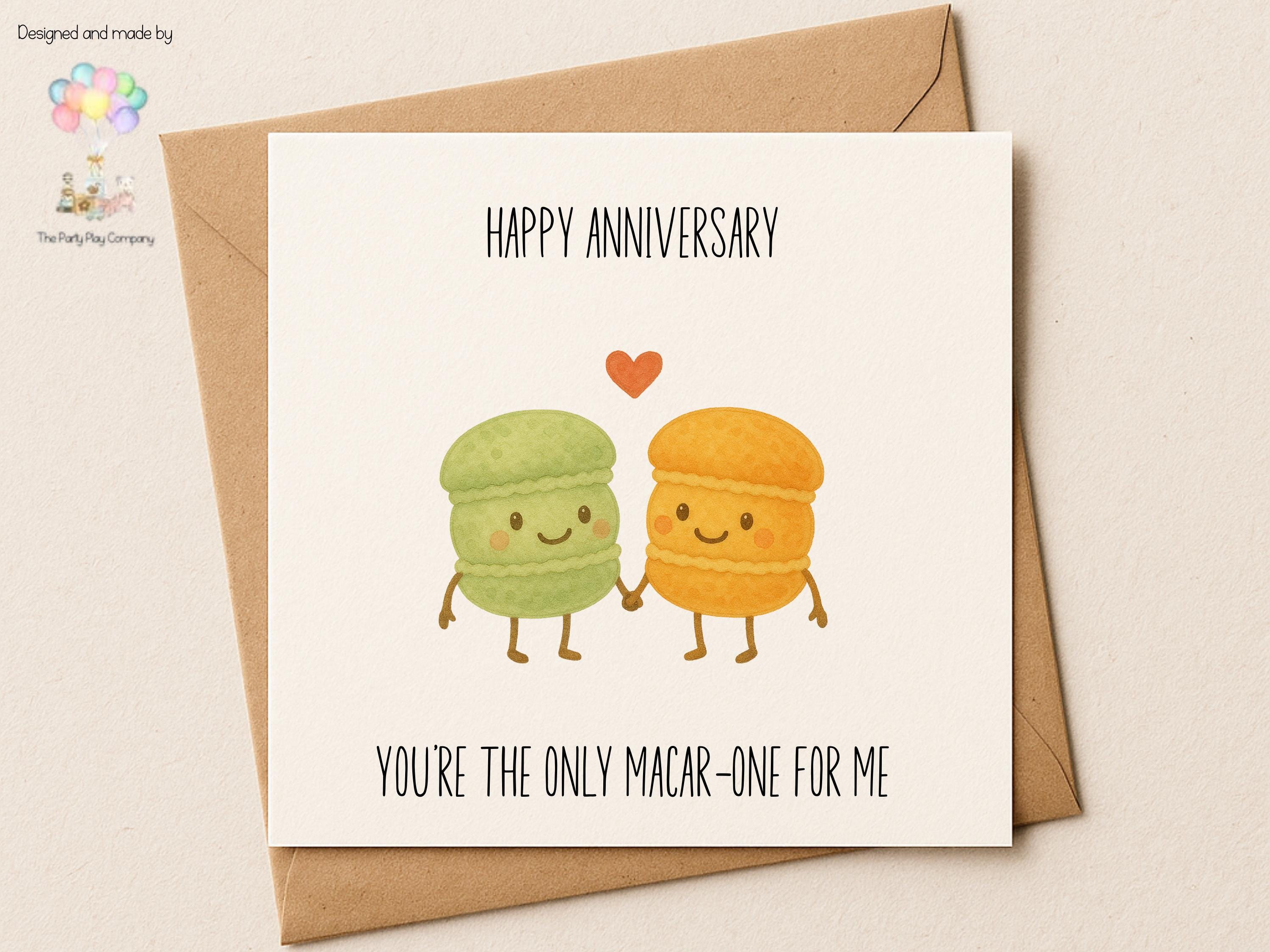 Funny Macaron Anniversary Card: Kawaii Food Pun Love