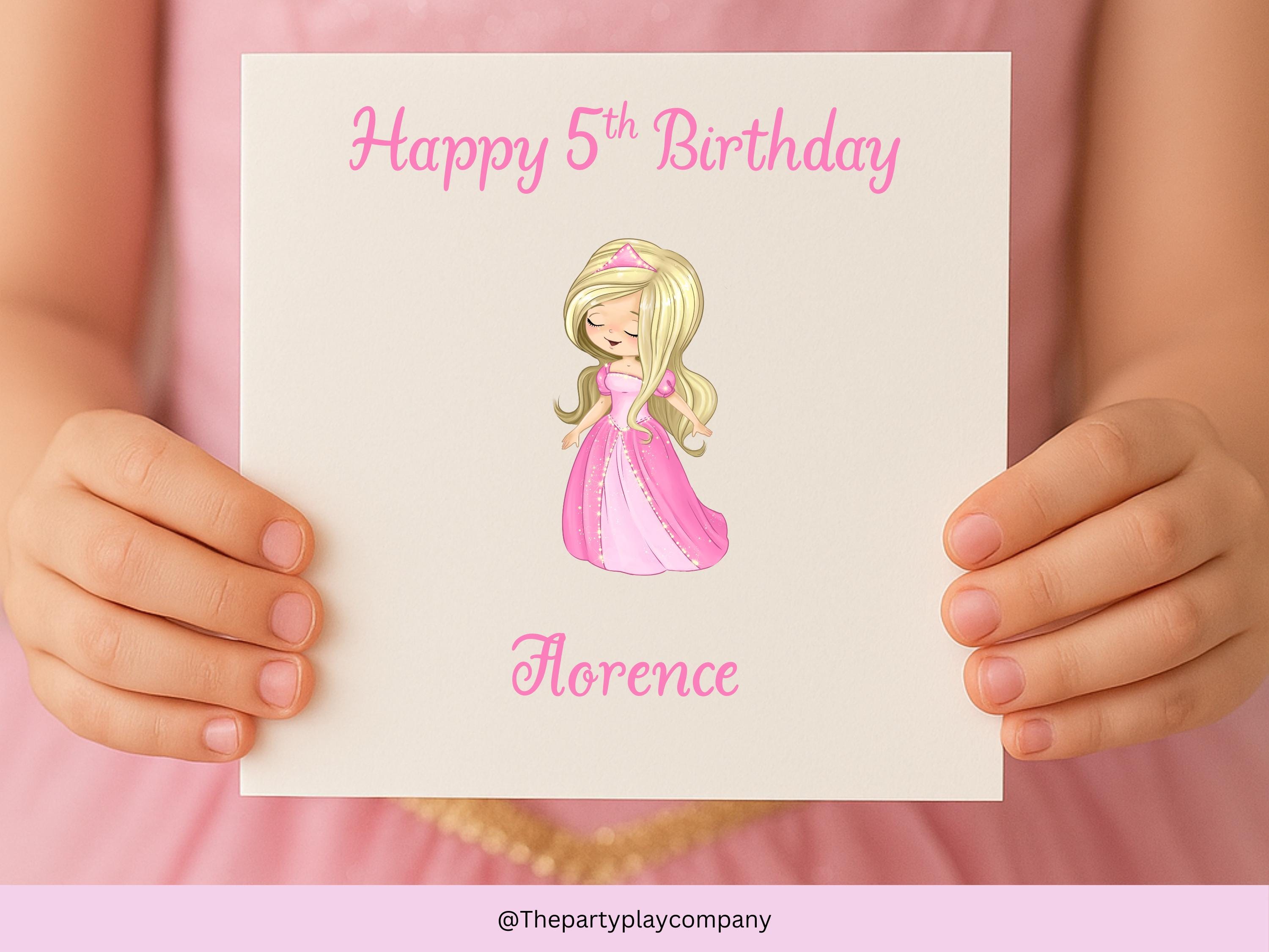 Personalized Pink Princess Birthday Card: Custom Name & Age