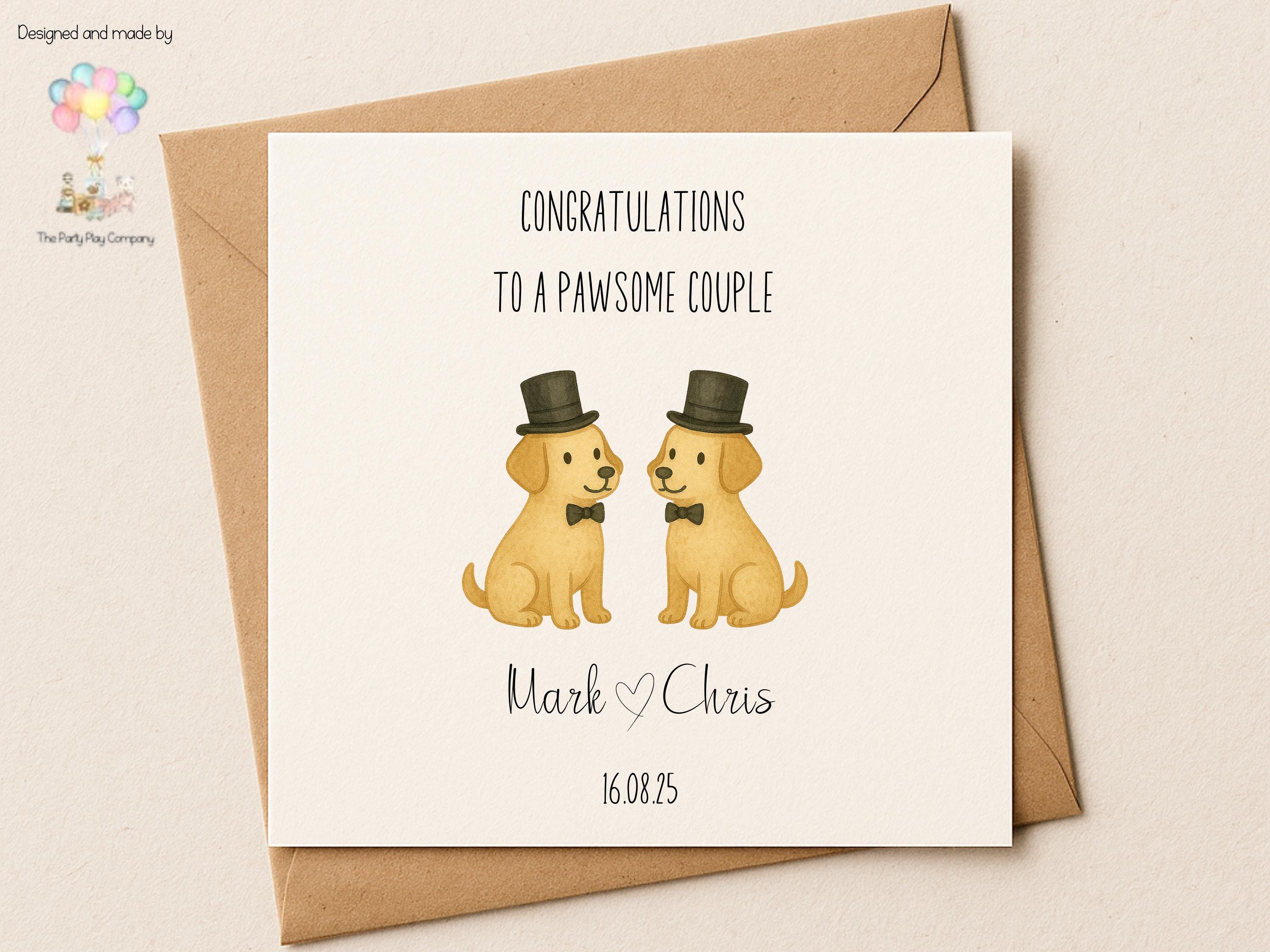 Funny Gay Wedding Card: Pawsome Dog Pun - Personalized Anniversary Card