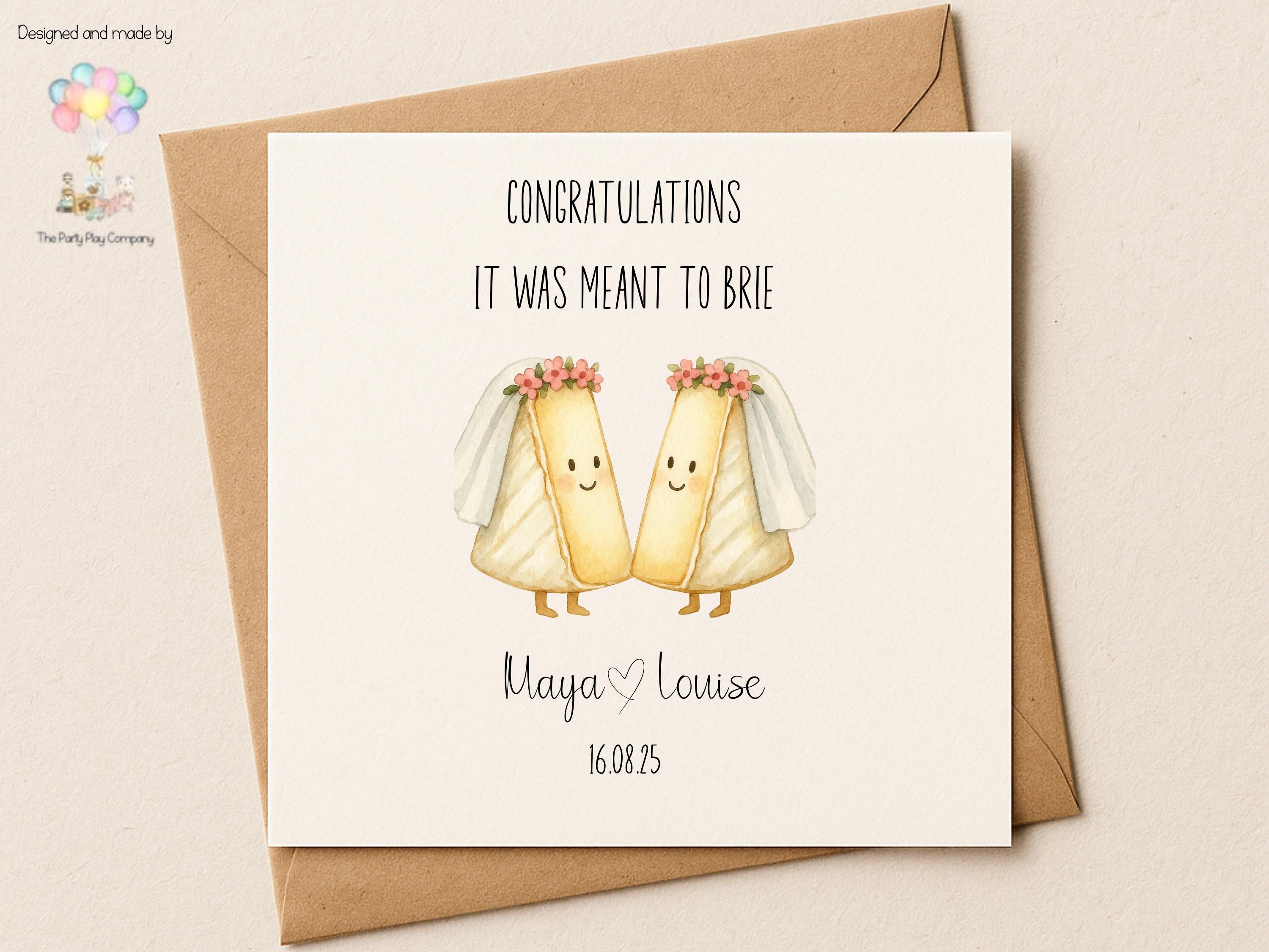 Funny Lesbian Wedding Card: Two Brides Cheese Pun Anniversary Card