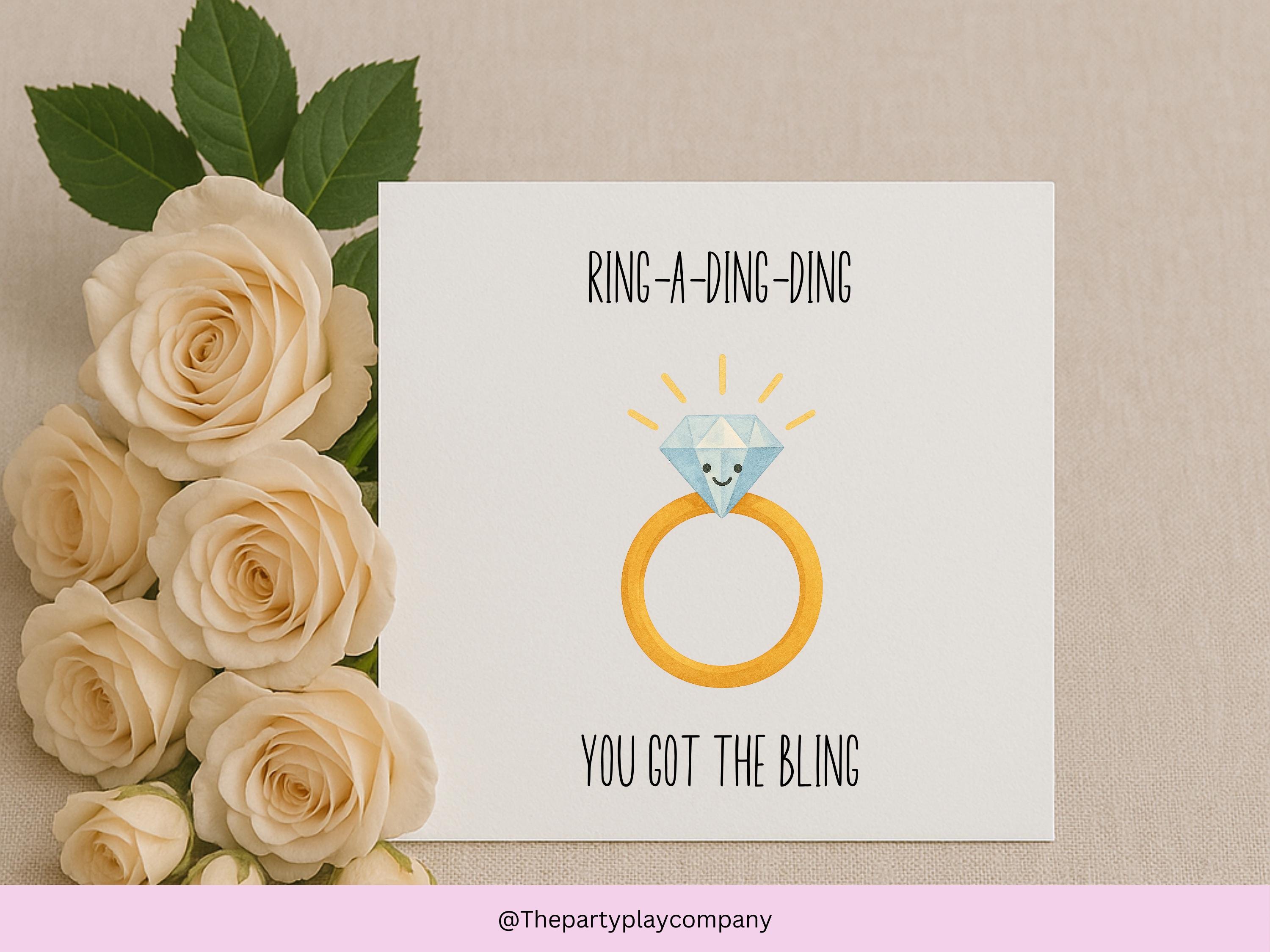 Funny Engagement Card: Ring a Ding Pun - Diamond Ring Design