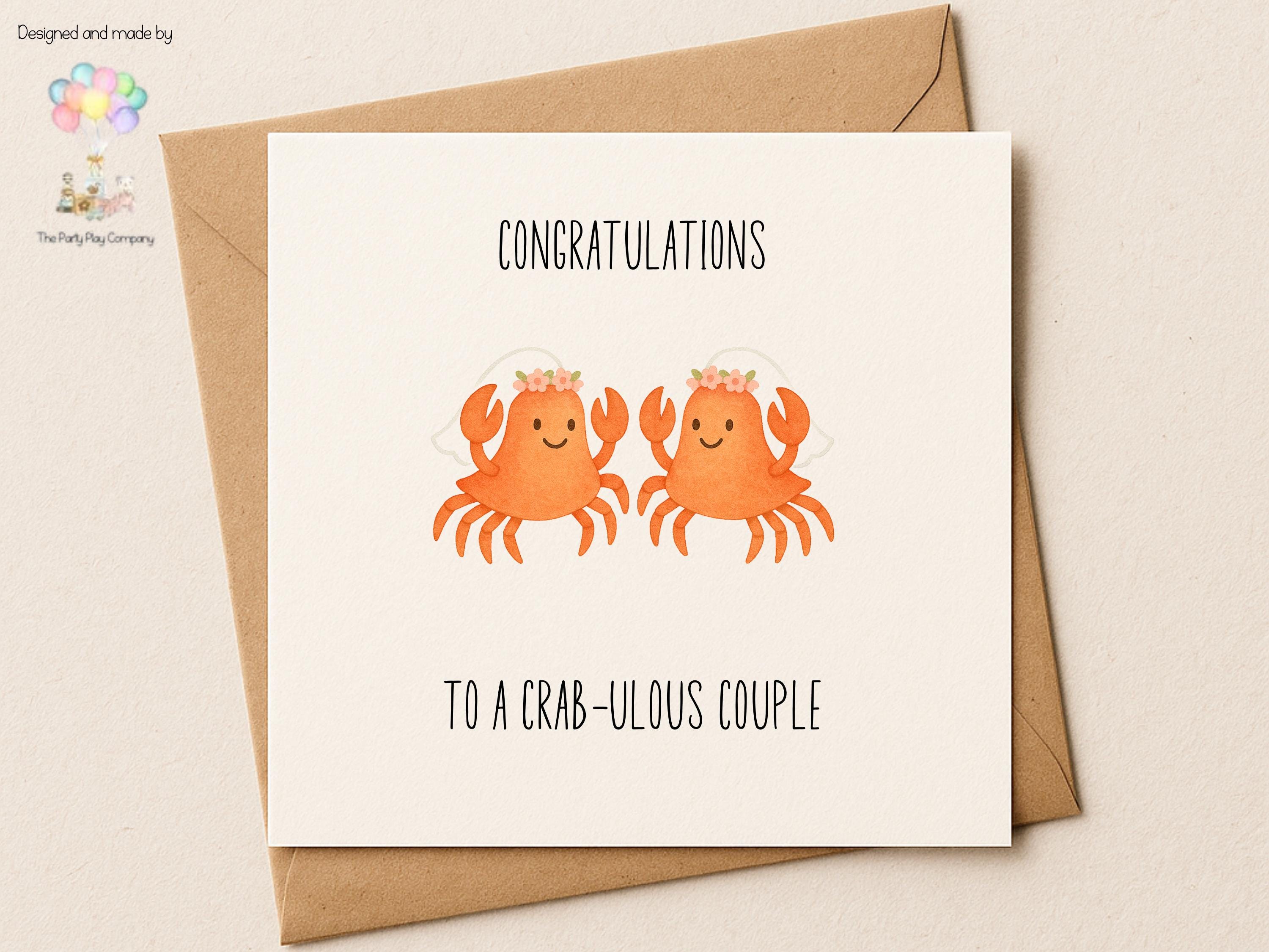 Funny Lesbian Wedding Card: Crab-ulous Bride Crabs Illustration