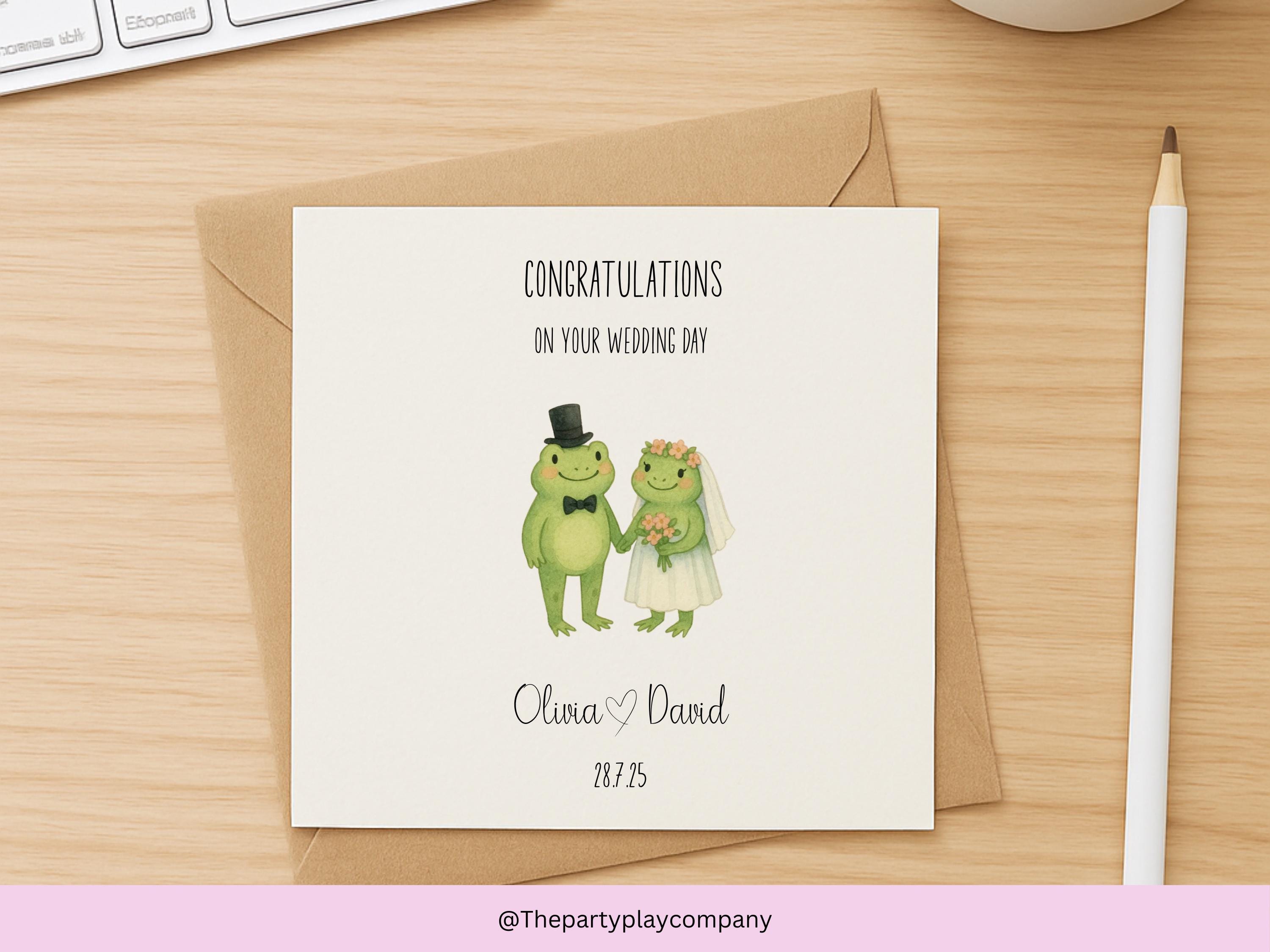 Personalised Wedding Card | Cute Frog Couple | Custom Names & Date | Engagement or Anniversary Card