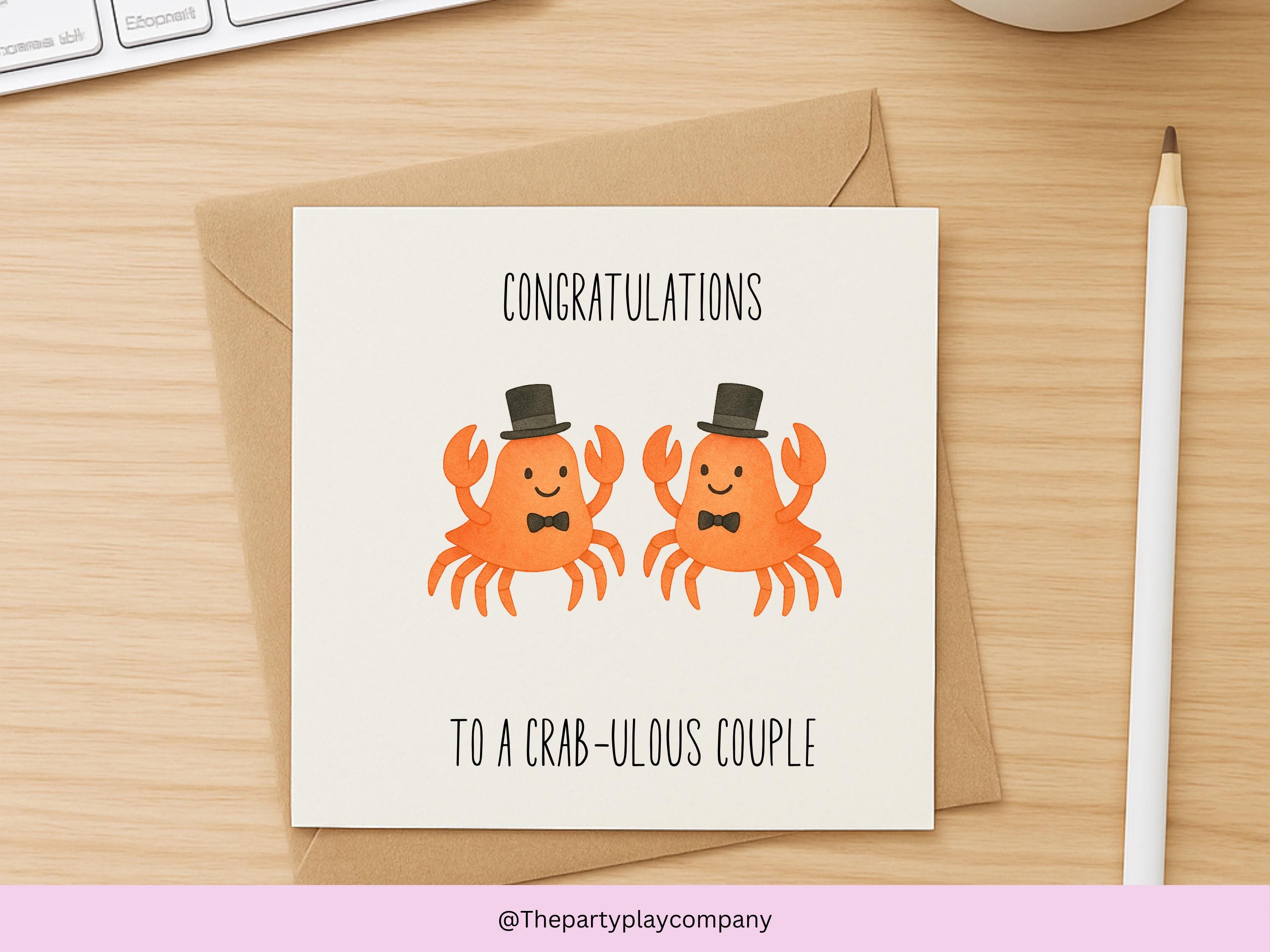 Funny Gay Wedding Card: Crab-ulous Groom Crabs LGBTQ Celebration