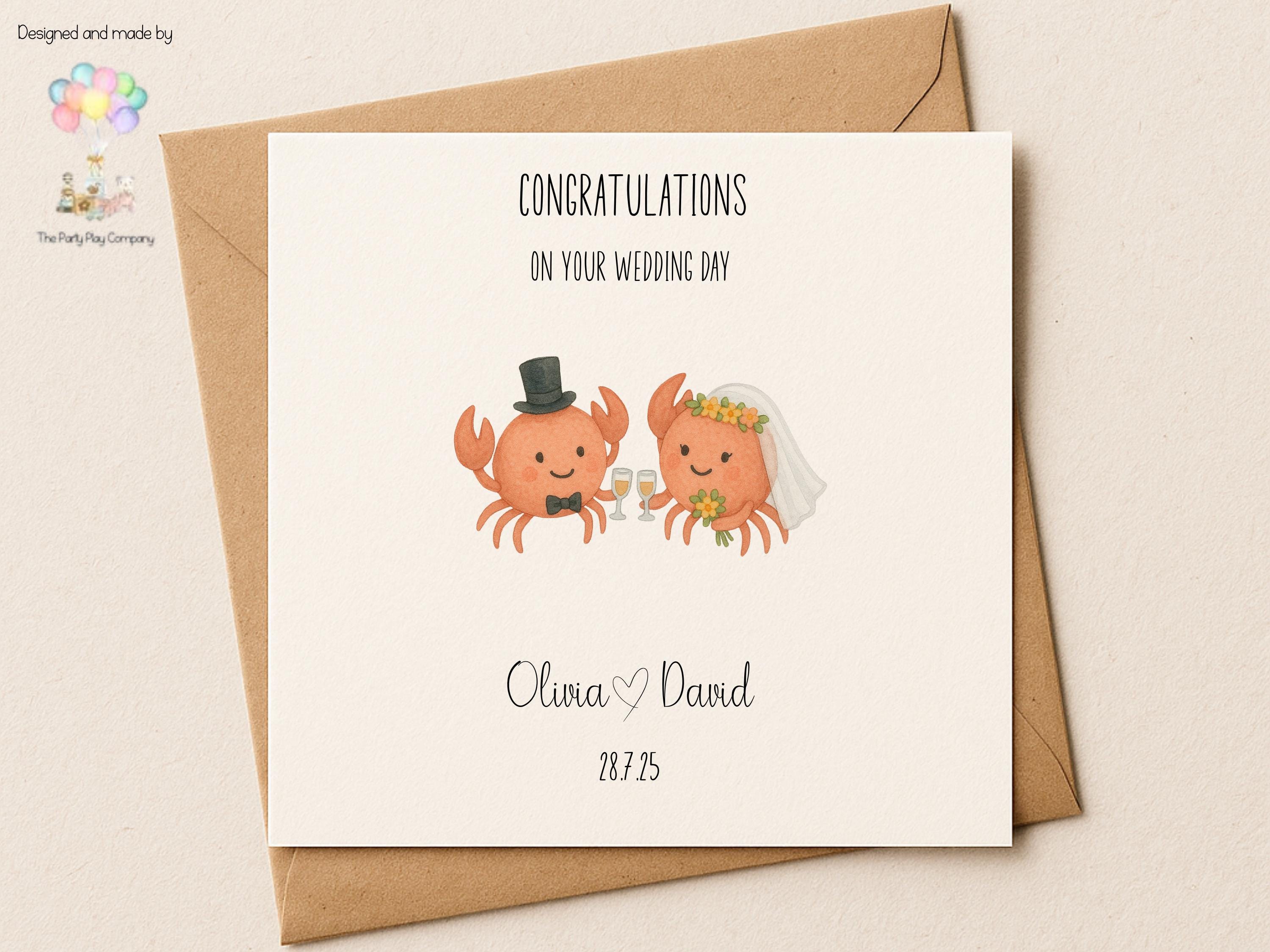 Personalised Wedding Card | Cute Crab Couple | Custom Names & Date | Engagement or Anniversary Card