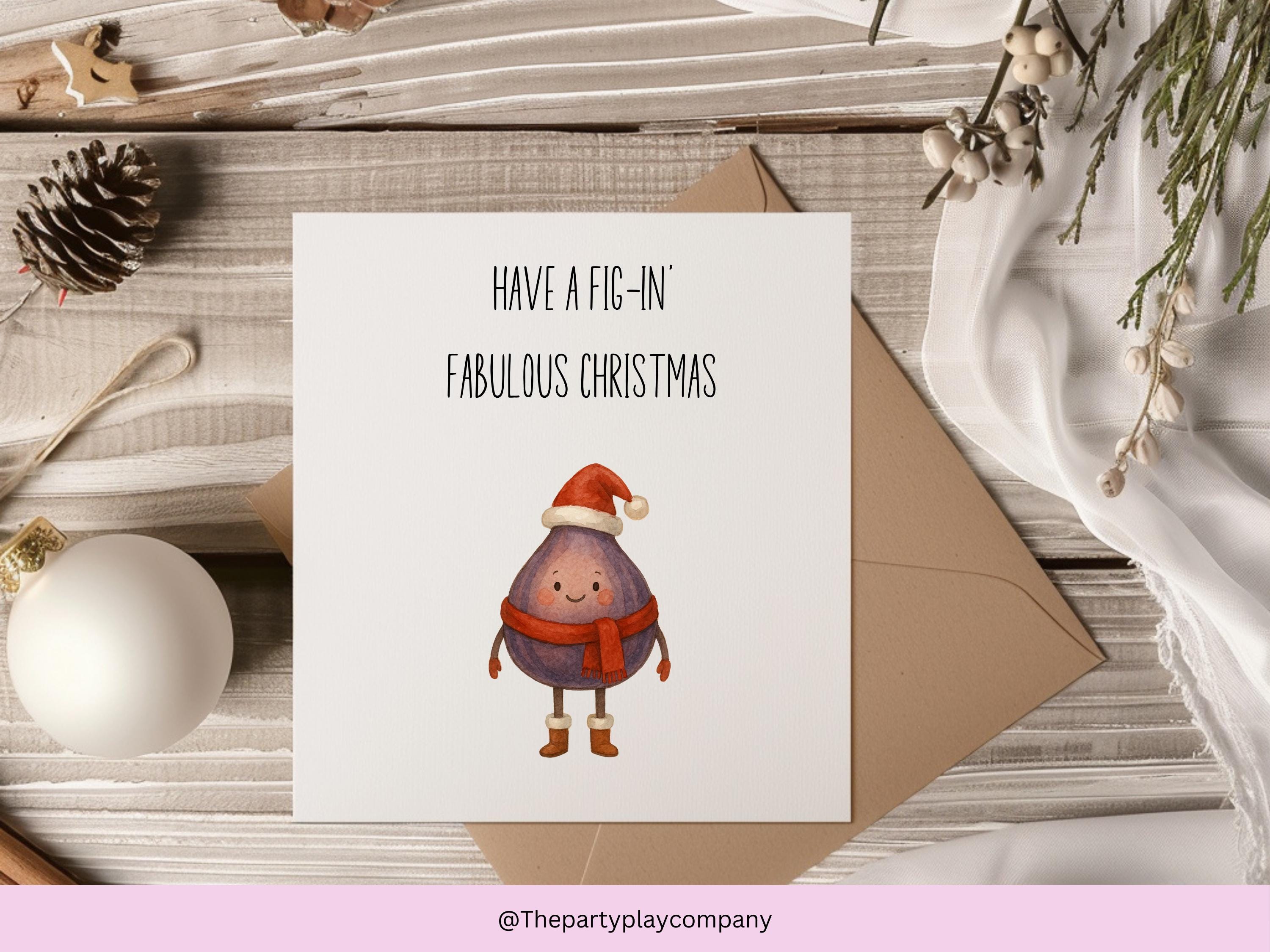 Funny Fig Christmas Card: Pun Holiday Card with Kraft Envelope