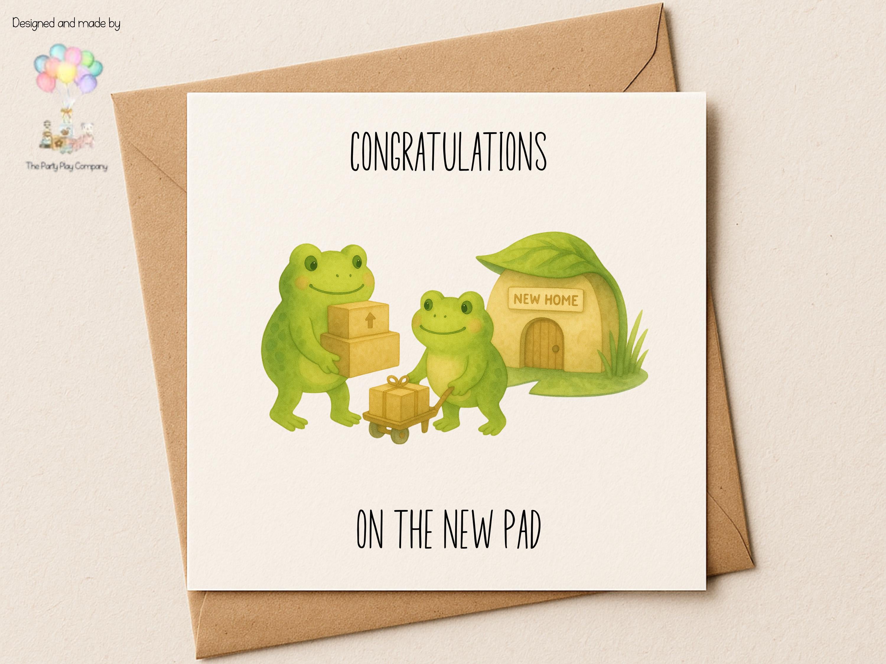 Funny New Home Card | Frog Pun Congratulations Card | On the New Pad Housewarming Card | Quirky Moving Home Greeting | 4 for 10 Pound Offer