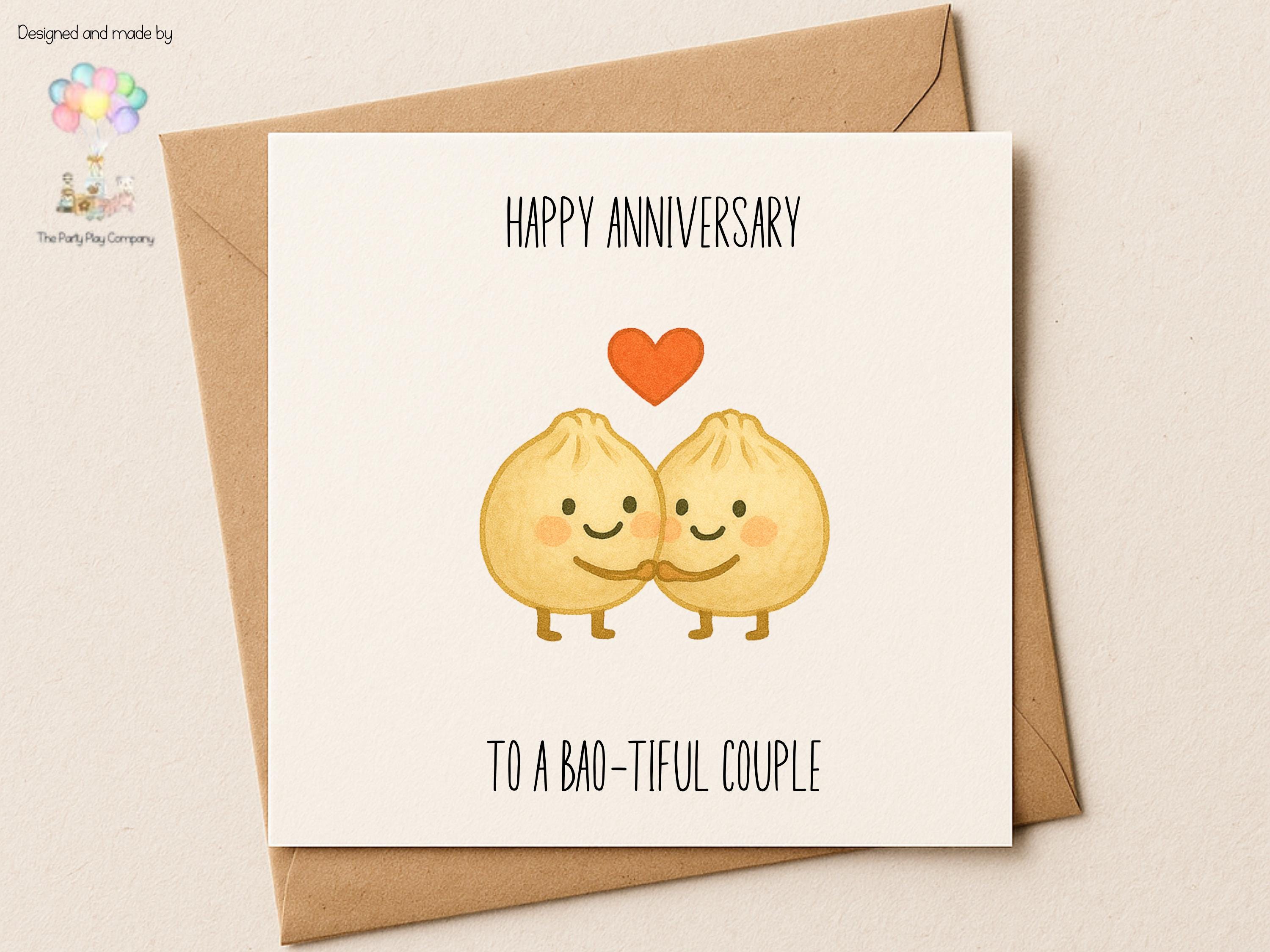 Funny Bao Couple Anniversary Card: Kawaii Food Pun Love Card