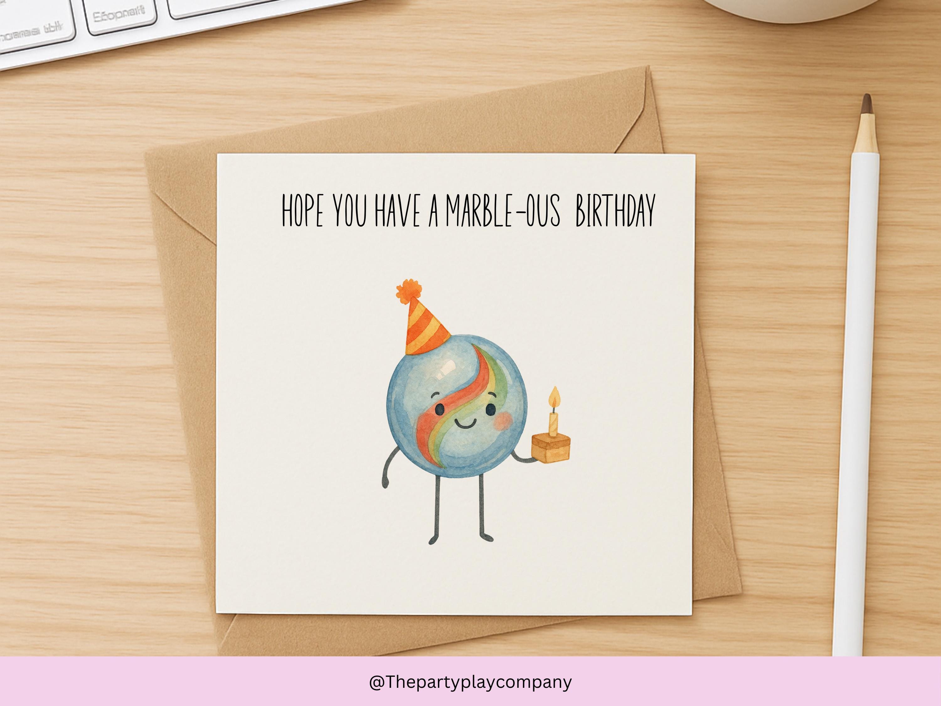 Funny Marble Birthday Card: Pun Greeting Card with Kraft Envelope