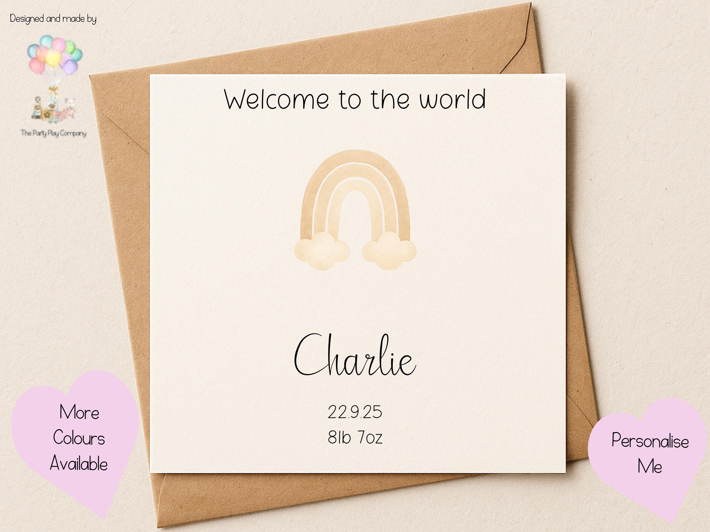 Personalized Rainbow New Baby Card: Welcome to the World