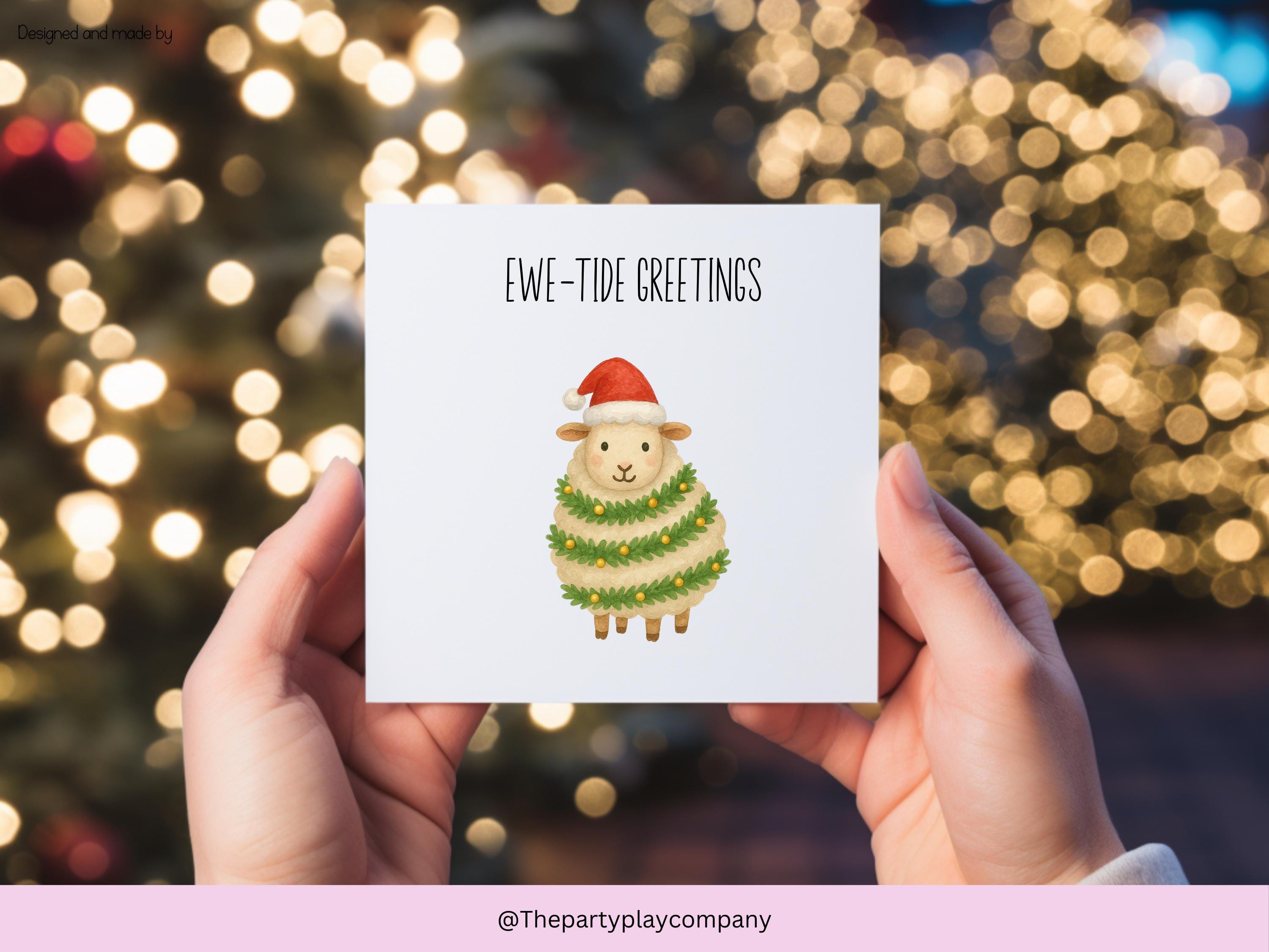 Funny Sheep Christmas Card: Ewe-tide Greetings - 6x6 Holiday Card