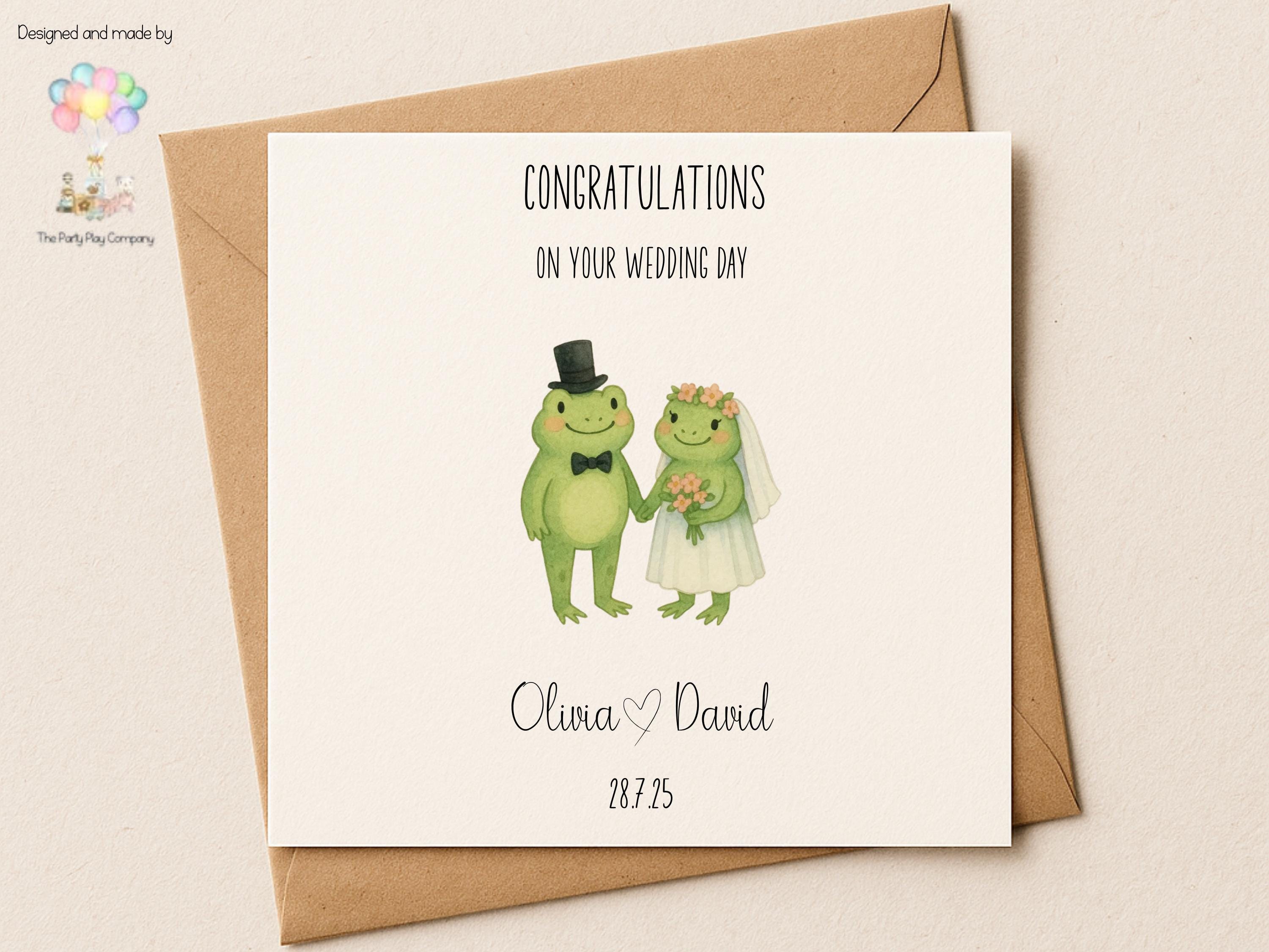 Personalised Wedding Card | Cute Frog Couple | Custom Names & Date | Engagement or Anniversary Card