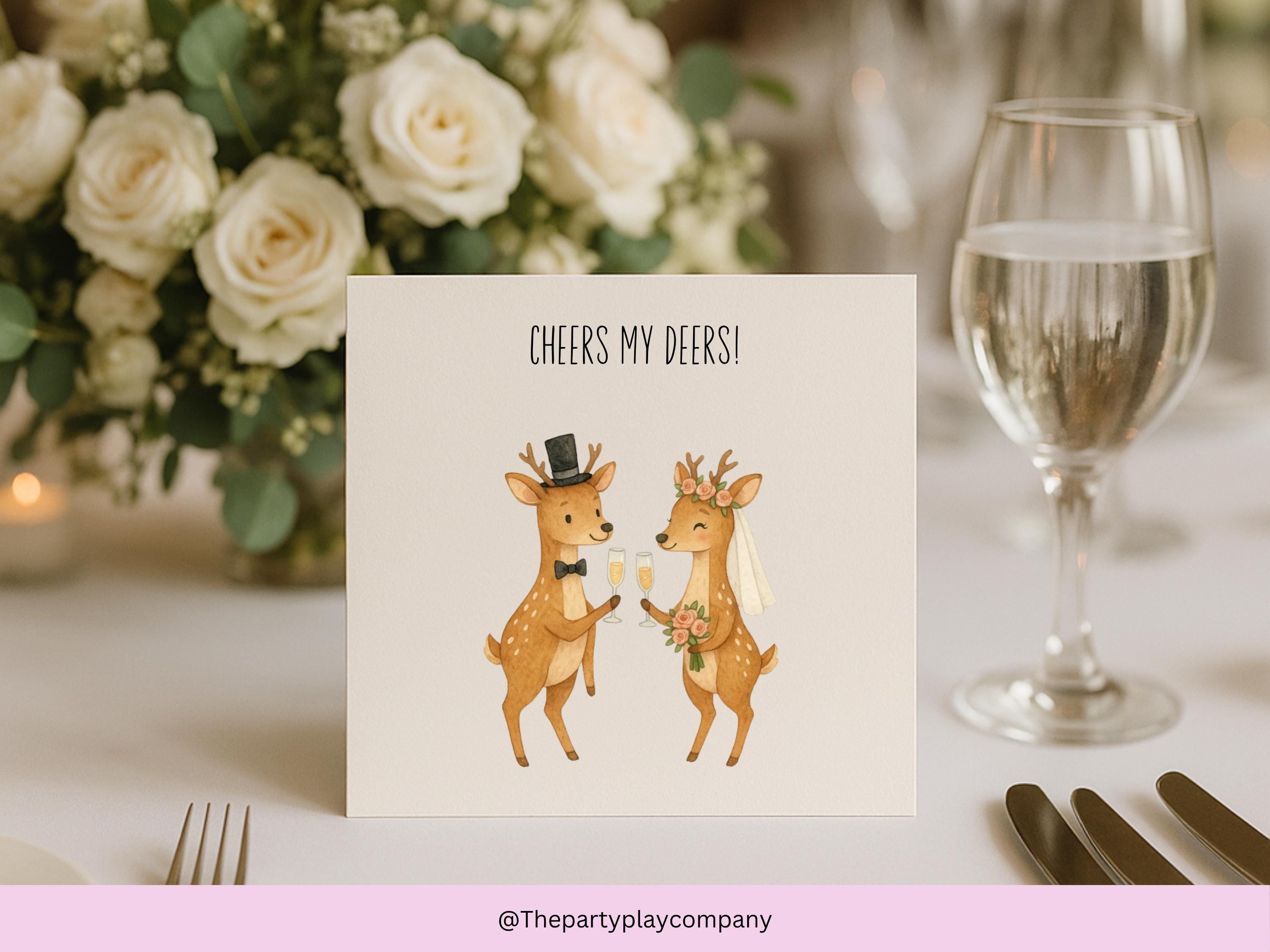 Funny Deer Wedding Card: Cheers My Deers! - Woodland Theme