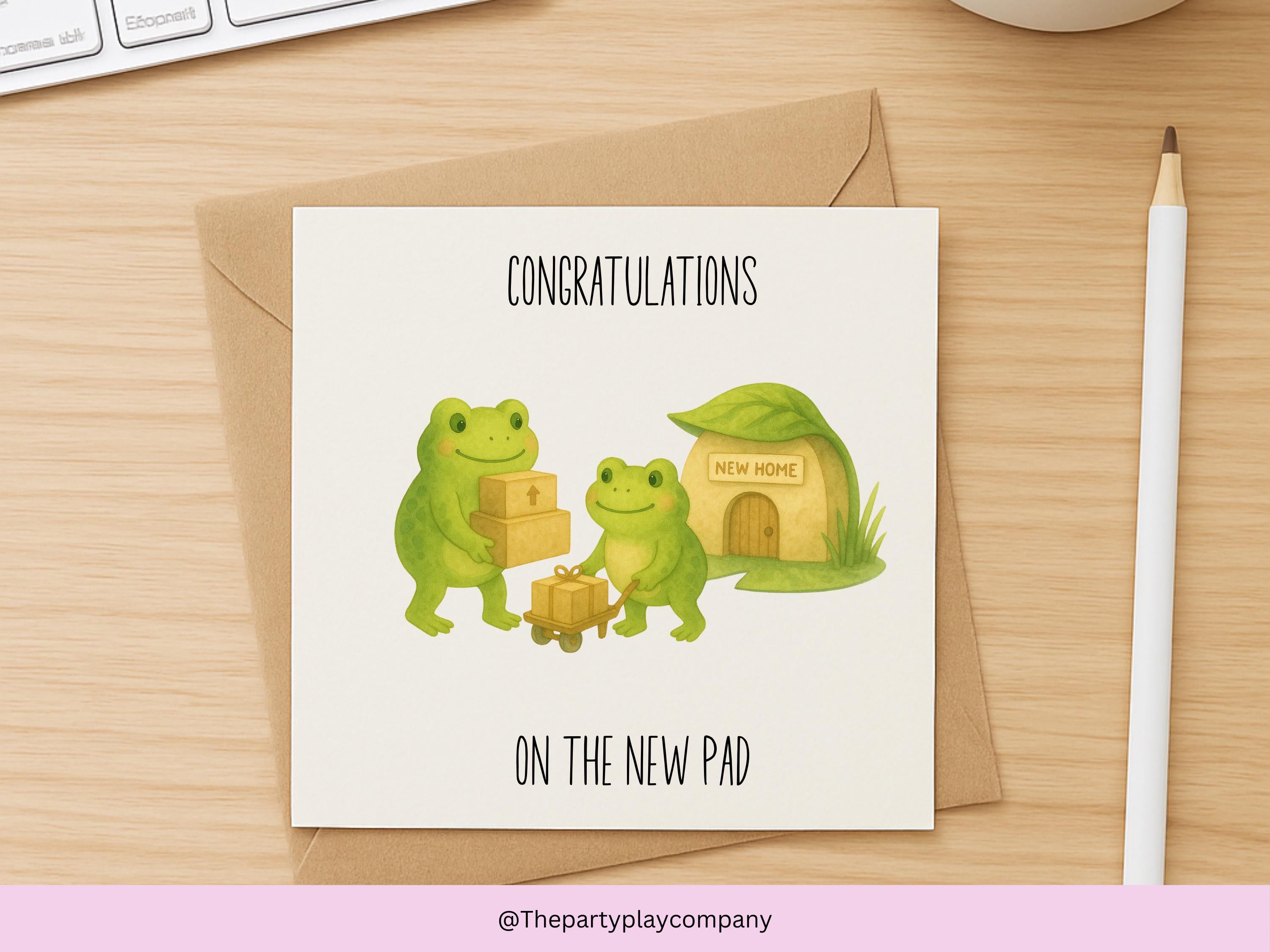 Funny New Home Card | Frog Pun Congratulations Card | On the New Pad Housewarming Card | Quirky Moving Home Greeting | 4 for 10 Pound Offer