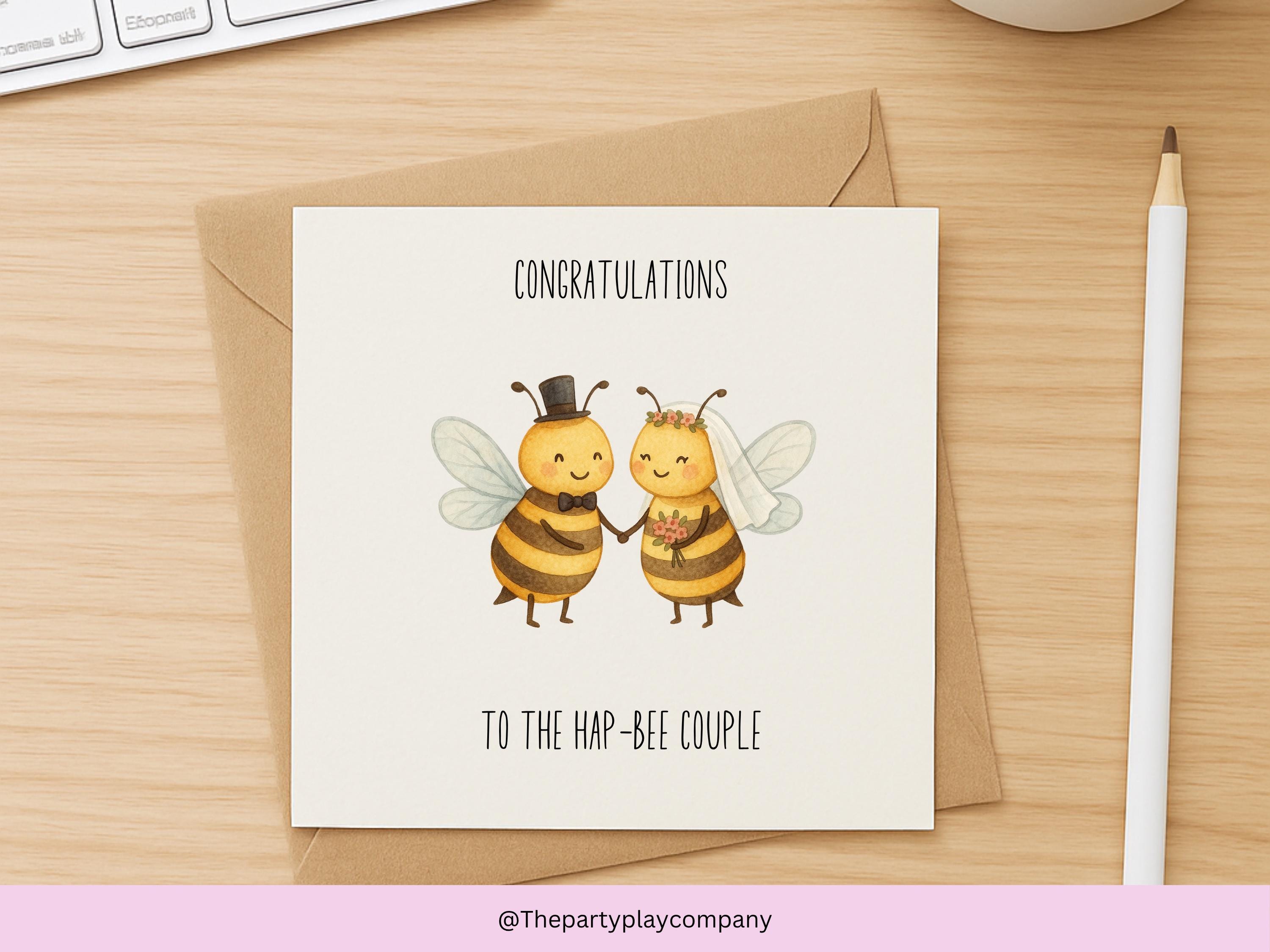 Funny Wedding Card: Hap-Bee Couple - Bee Bride & Groom