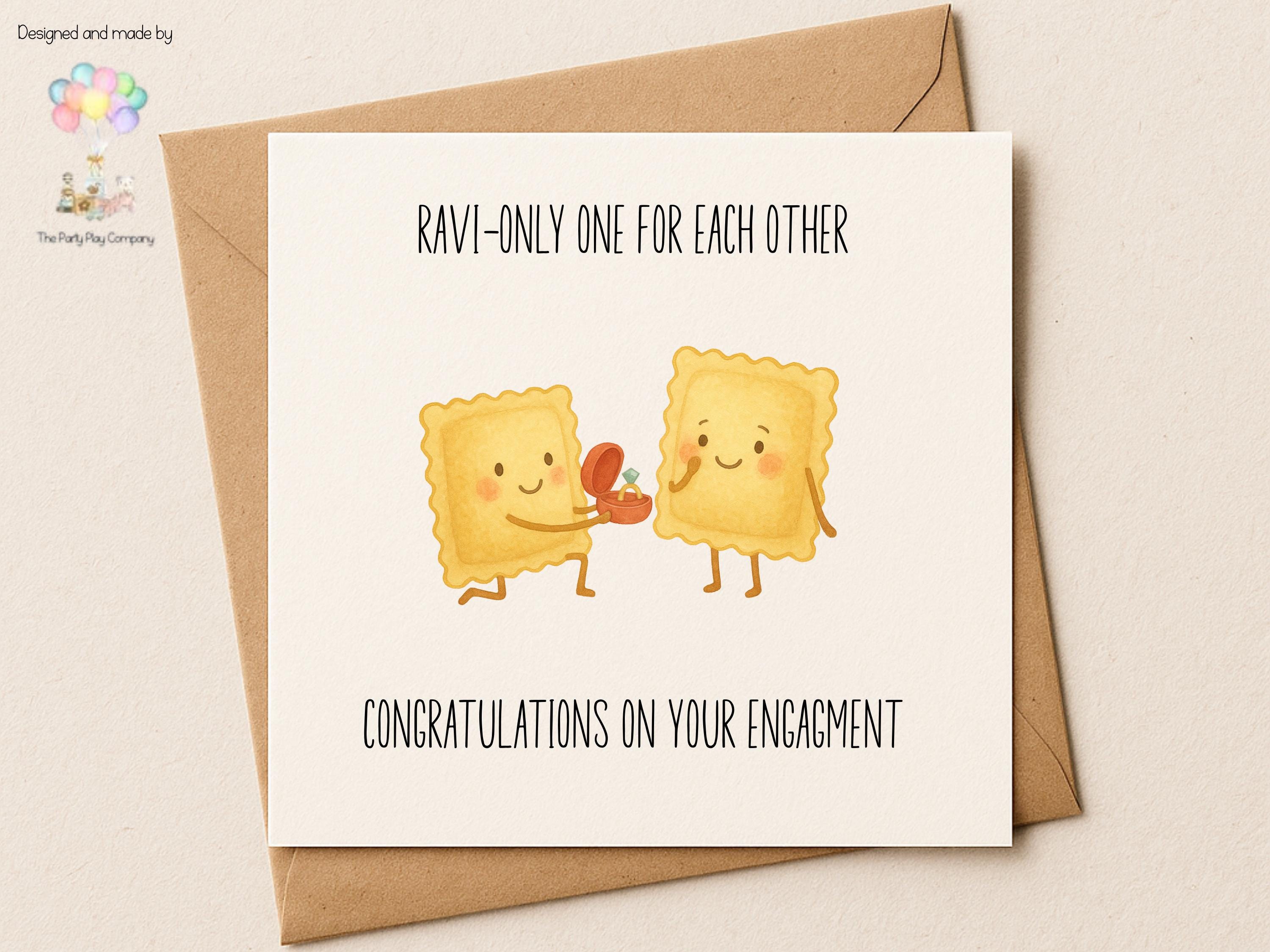 Funny Engagement Card | Ravioli Pun Couple | Ravi-only One Love | Cute Congratulations Card for Engagement