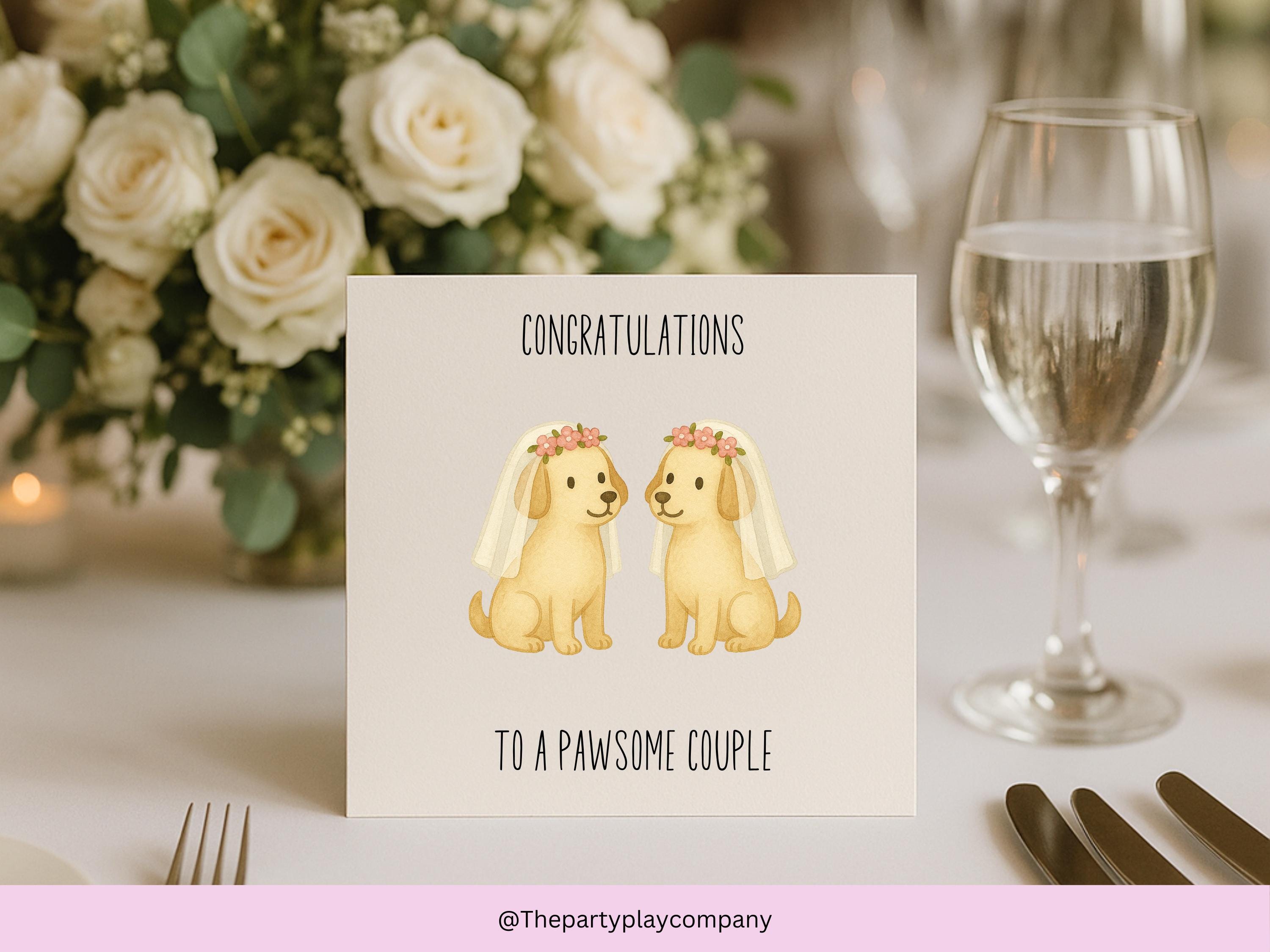 Funny Lesbian Wedding Card: Pawsome Bride Dogs Illustration