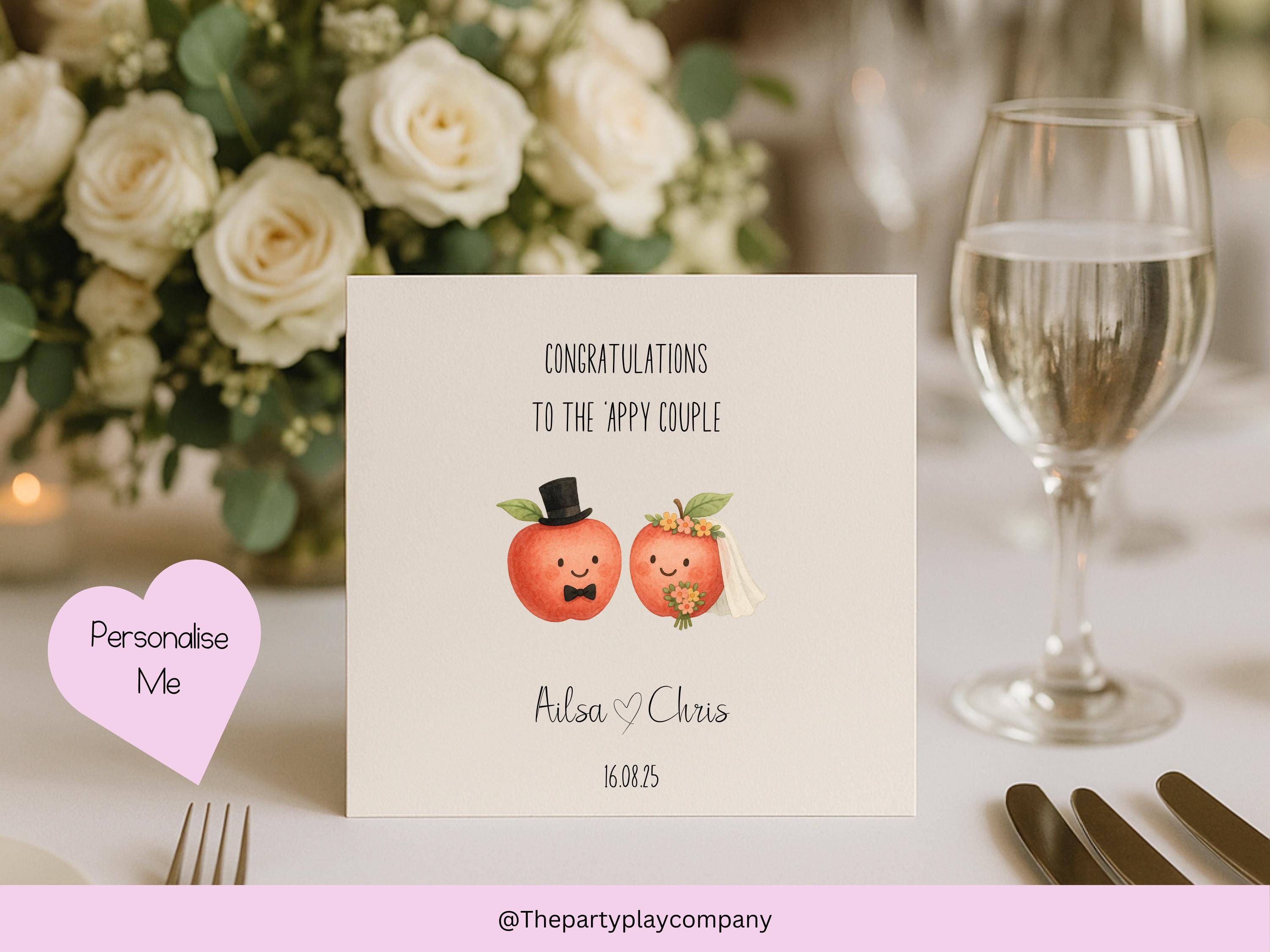 Personalised Wedding Card | Funny Pun Apple Couple | Custom Names & Date | Engagement or Anniversary Card