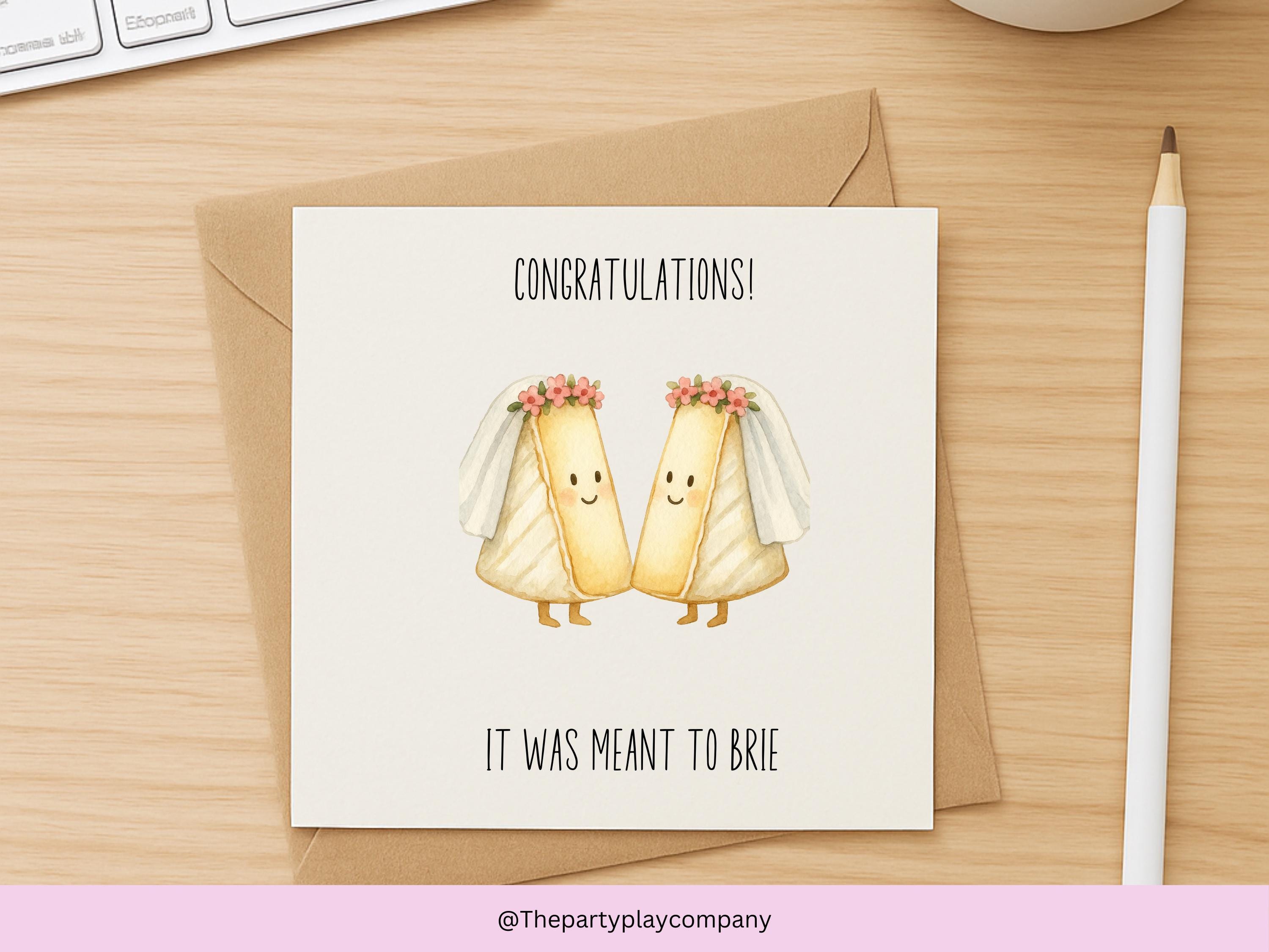 Funny Lesbian Wedding Card: Brie Cheese Pun - LGBTQ Same-Sex Marriage