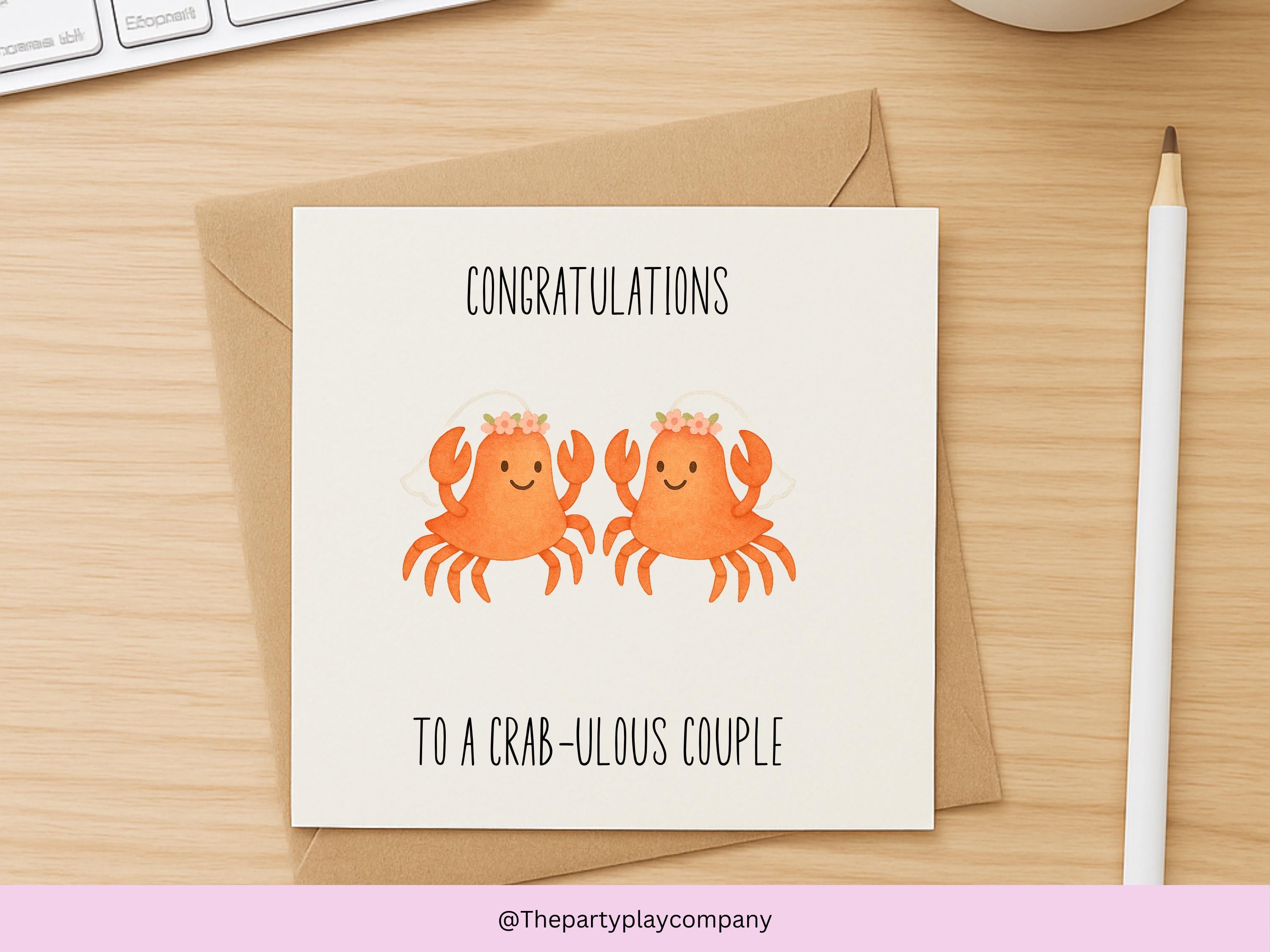 Funny Lesbian Wedding Card: Crab-ulous Bride Crabs Illustration