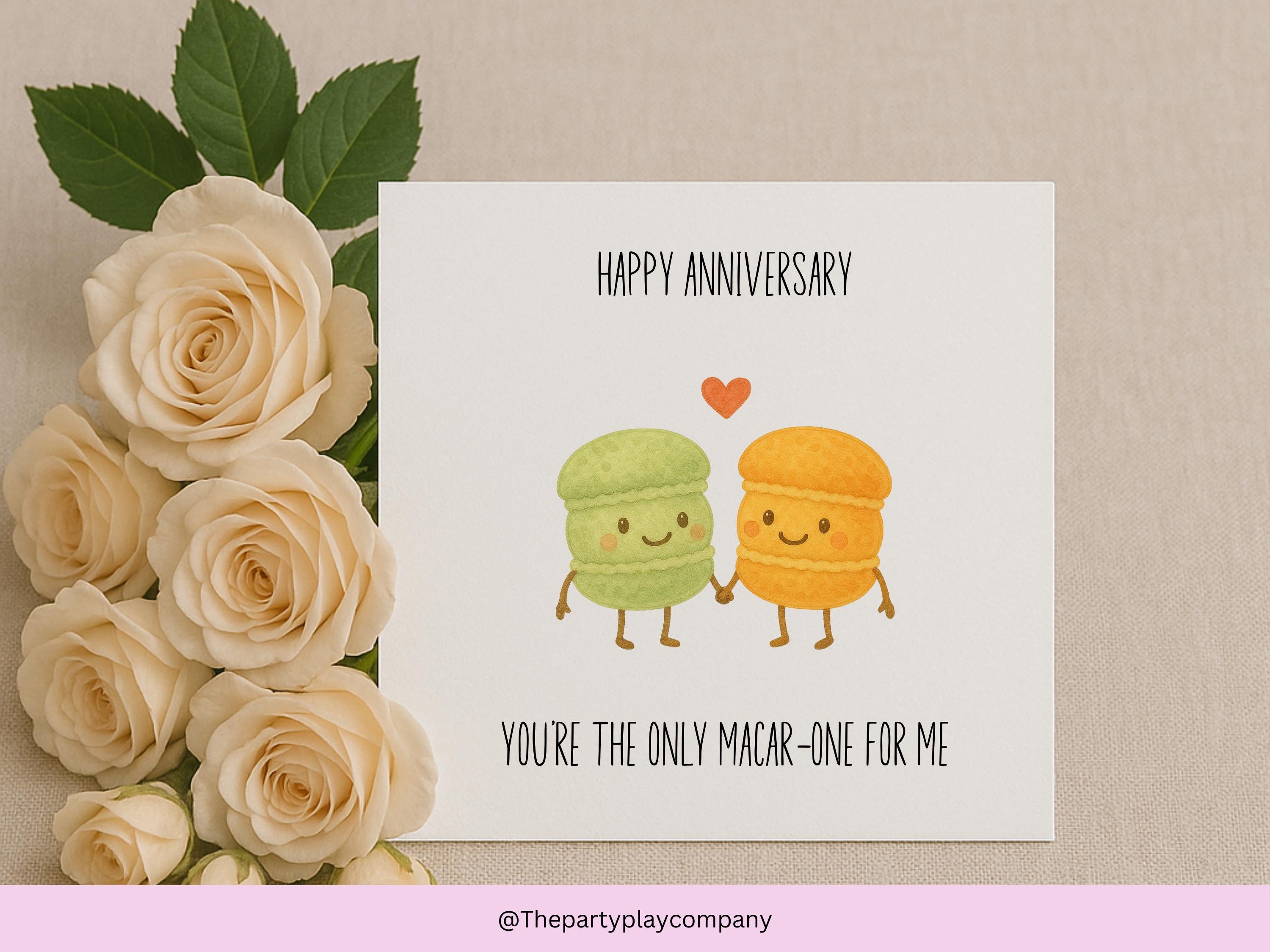 Funny Macaron Anniversary Card: Kawaii Food Pun Love