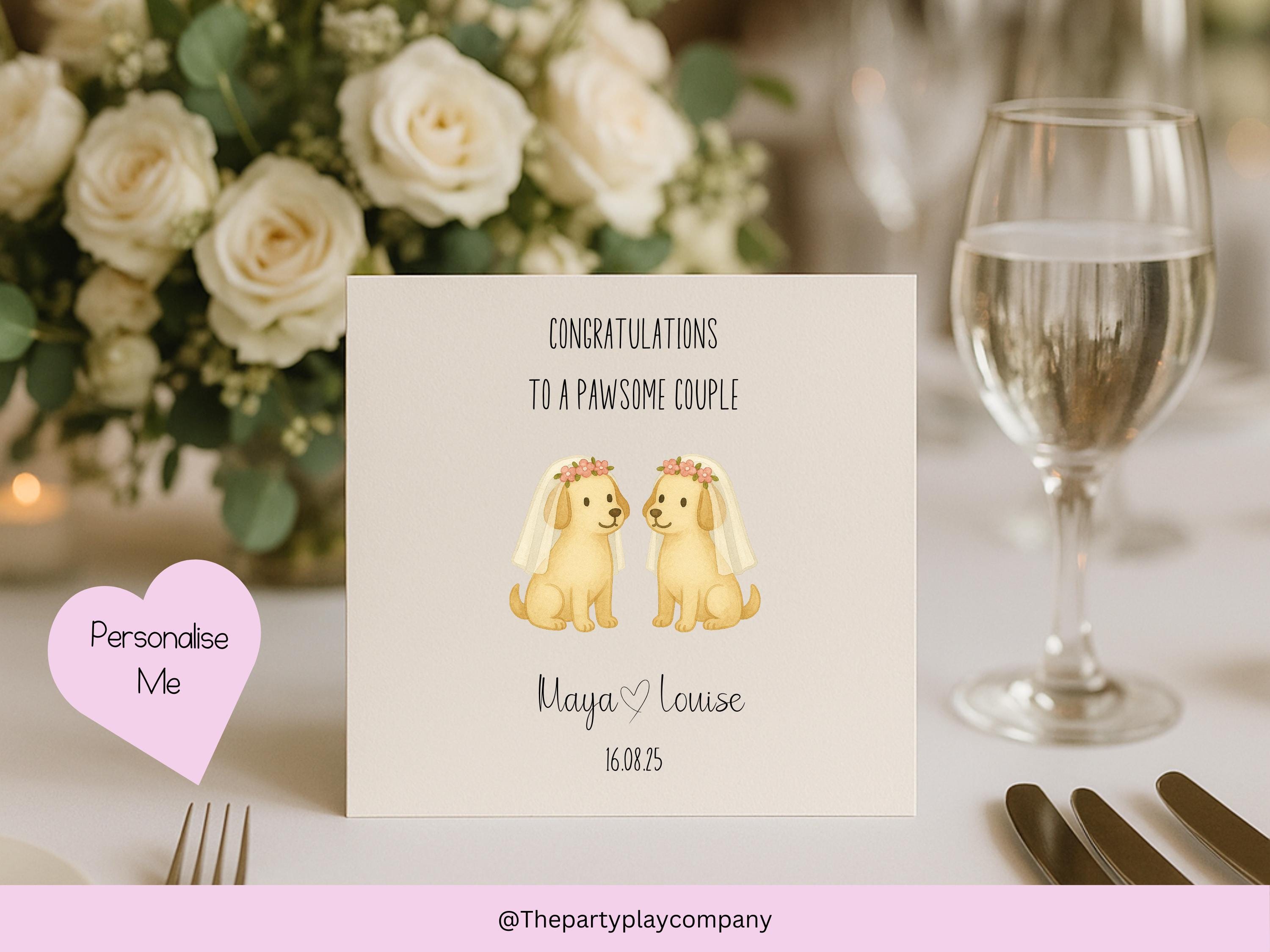 Funny Lesbian Wedding Card: Pawsome Dog Pun, Personalized LGBTQ+ Anniversary