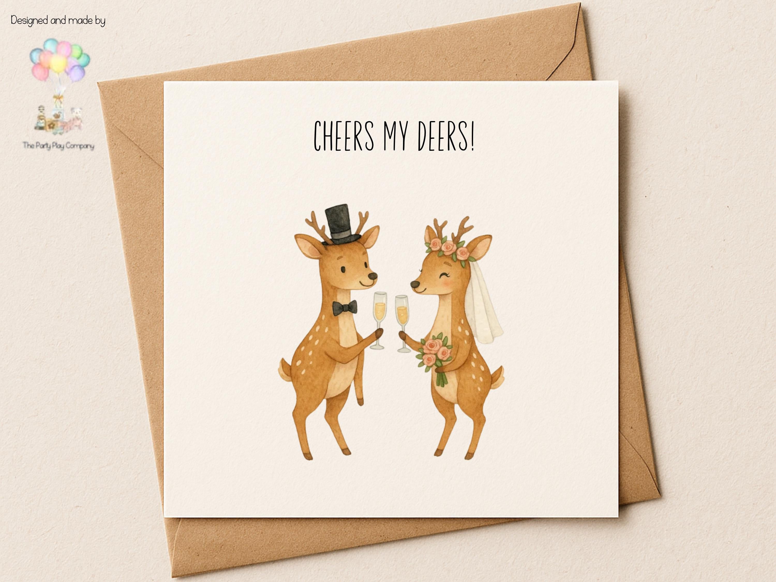 Funny Deer Wedding Card: Cheers My Deers! - Woodland Theme