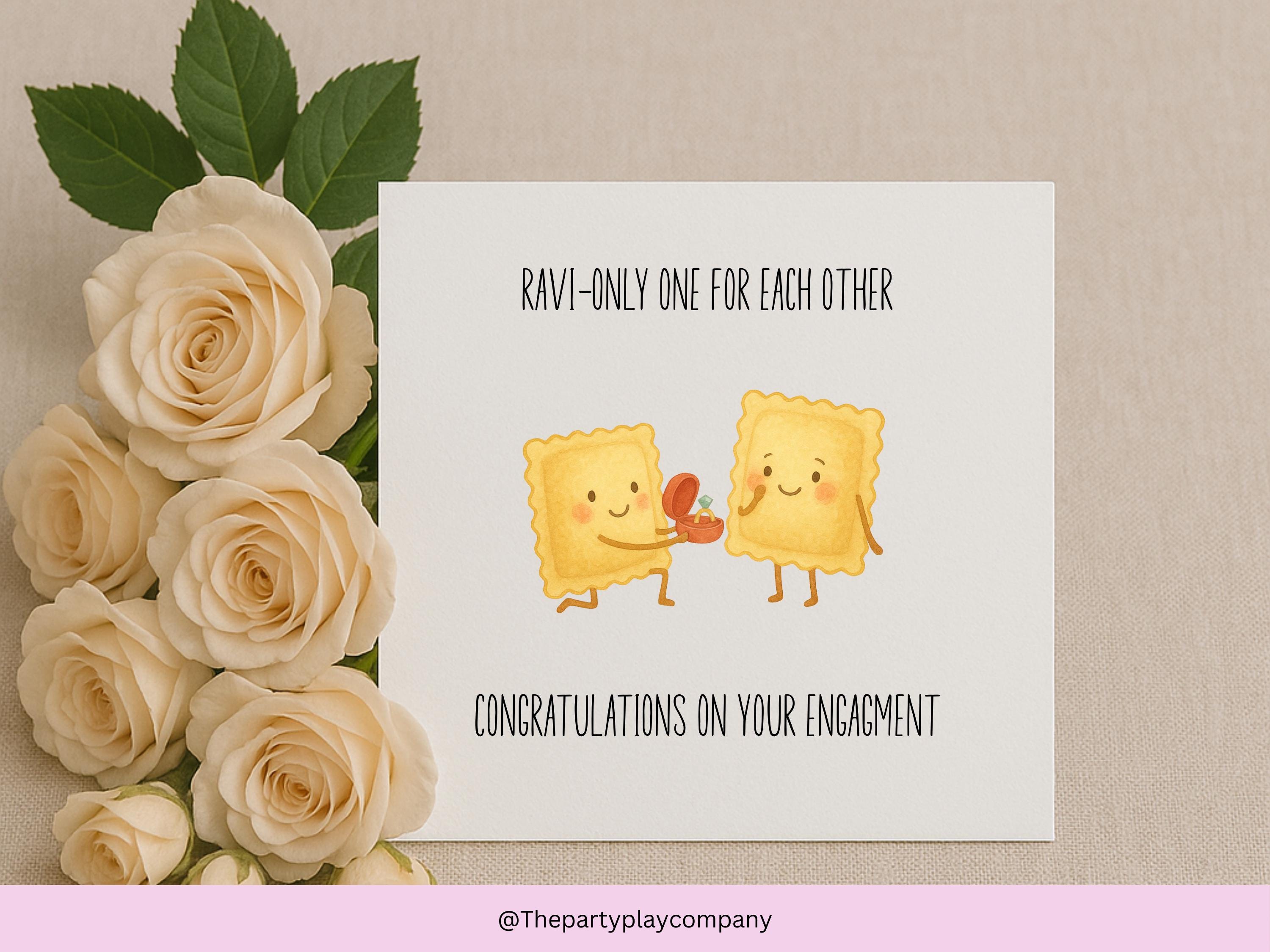 Funny Engagement Card | Ravioli Pun Couple | Ravi-only One Love | Cute Congratulations Card for Engagement
