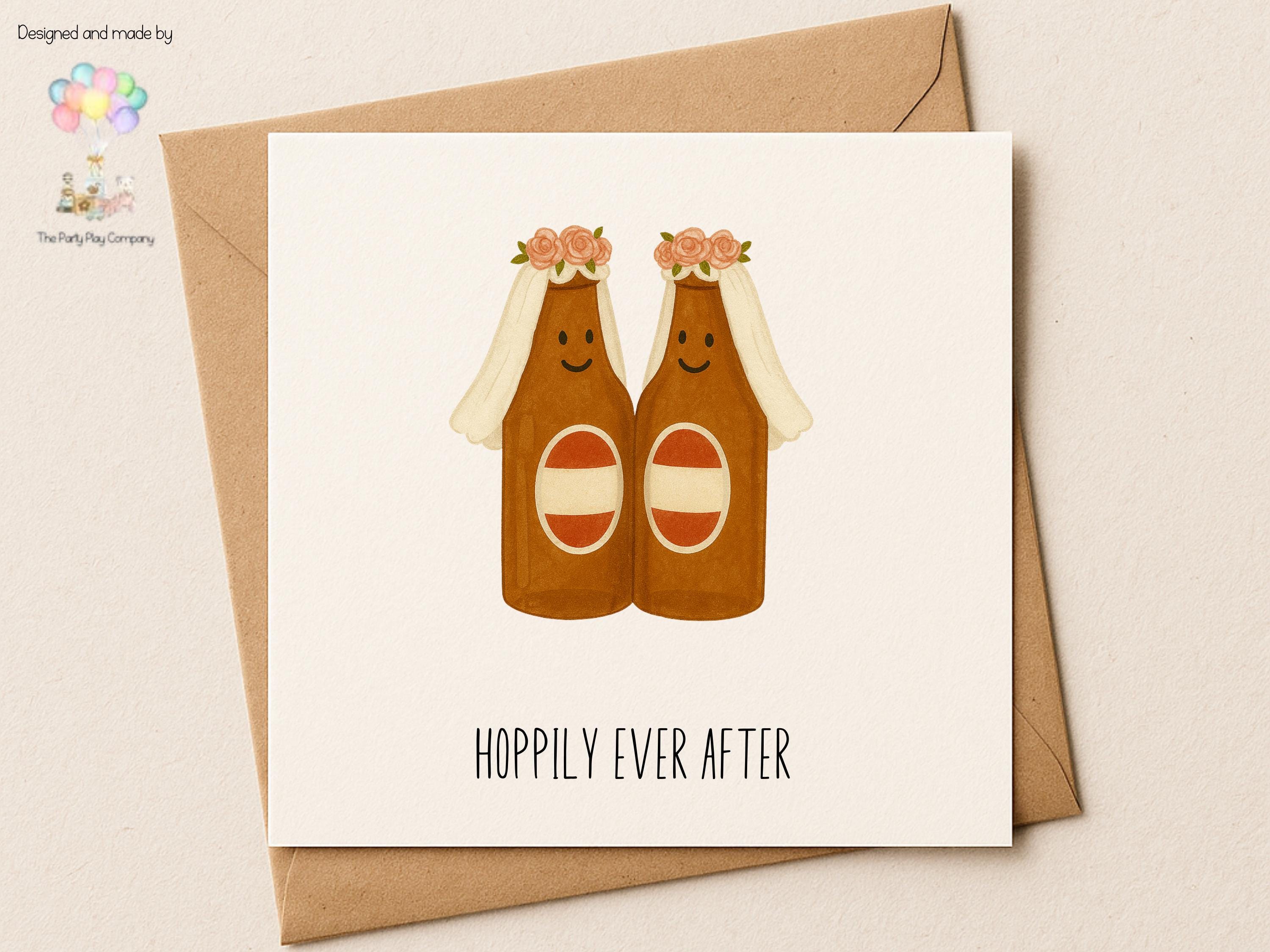 Funny Lesbian Wedding Card: Hoppily Ever After Beer Bottles