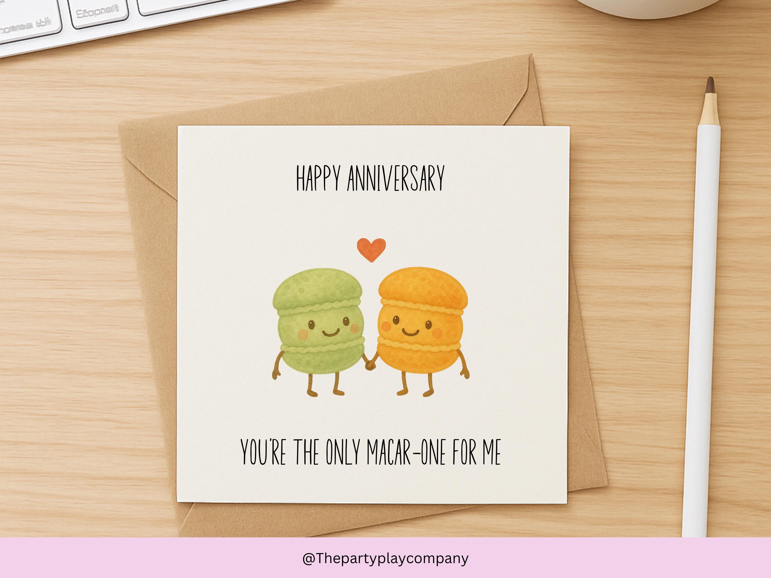 Funny Macaron Anniversary Card: Kawaii Food Pun Love