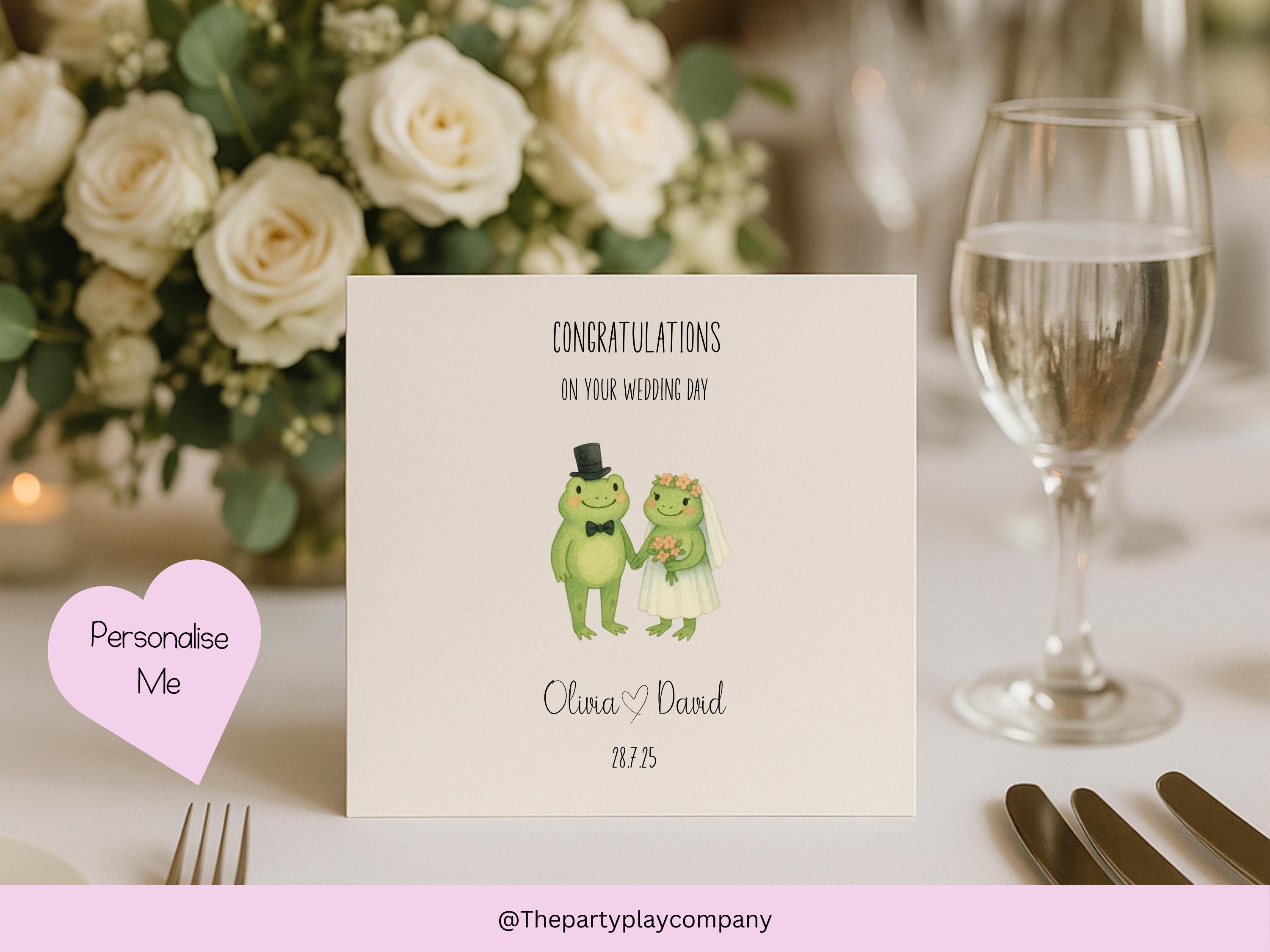 Personalised Wedding Card | Cute Frog Couple | Custom Names & Date | Engagement or Anniversary Card