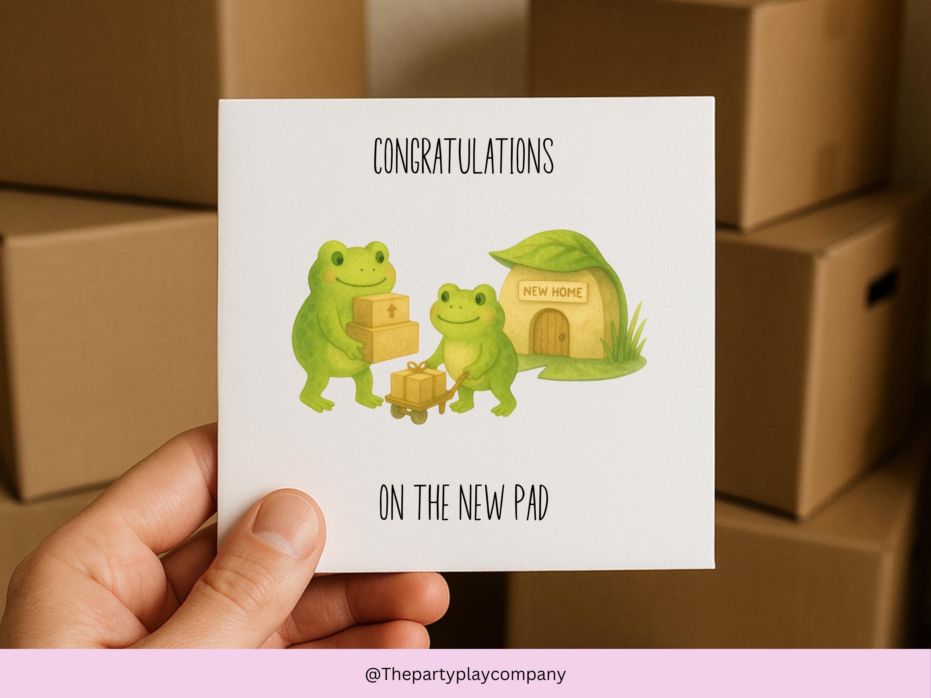 Funny New Home Card | Frog Pun Congratulations Card | On the New Pad Housewarming Card | Quirky Moving Home Greeting | 4 for 10 Pound Offer