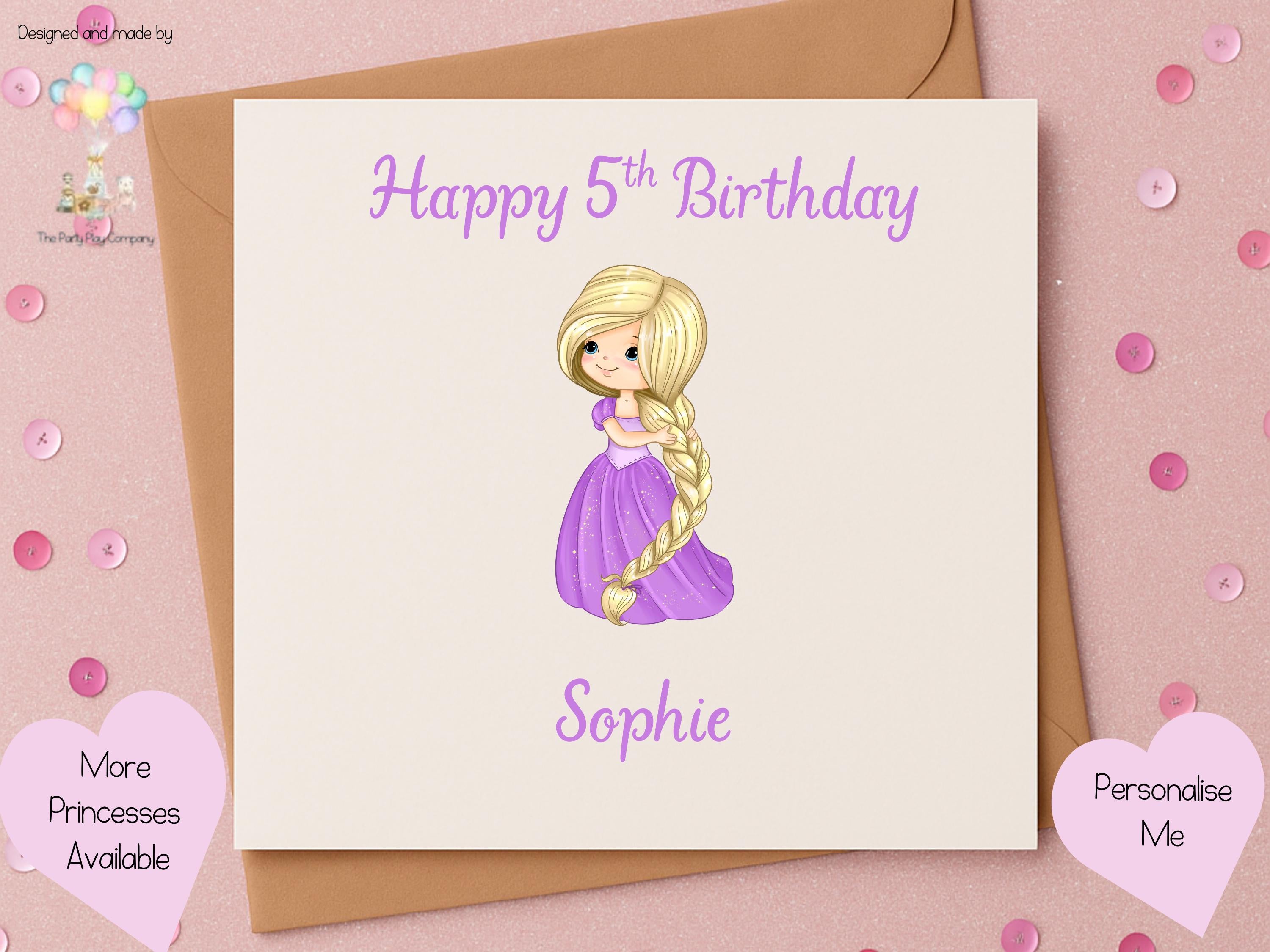 Personalized Princess Birthday Card: Custom Name & Age, 6x6 Girls Card
