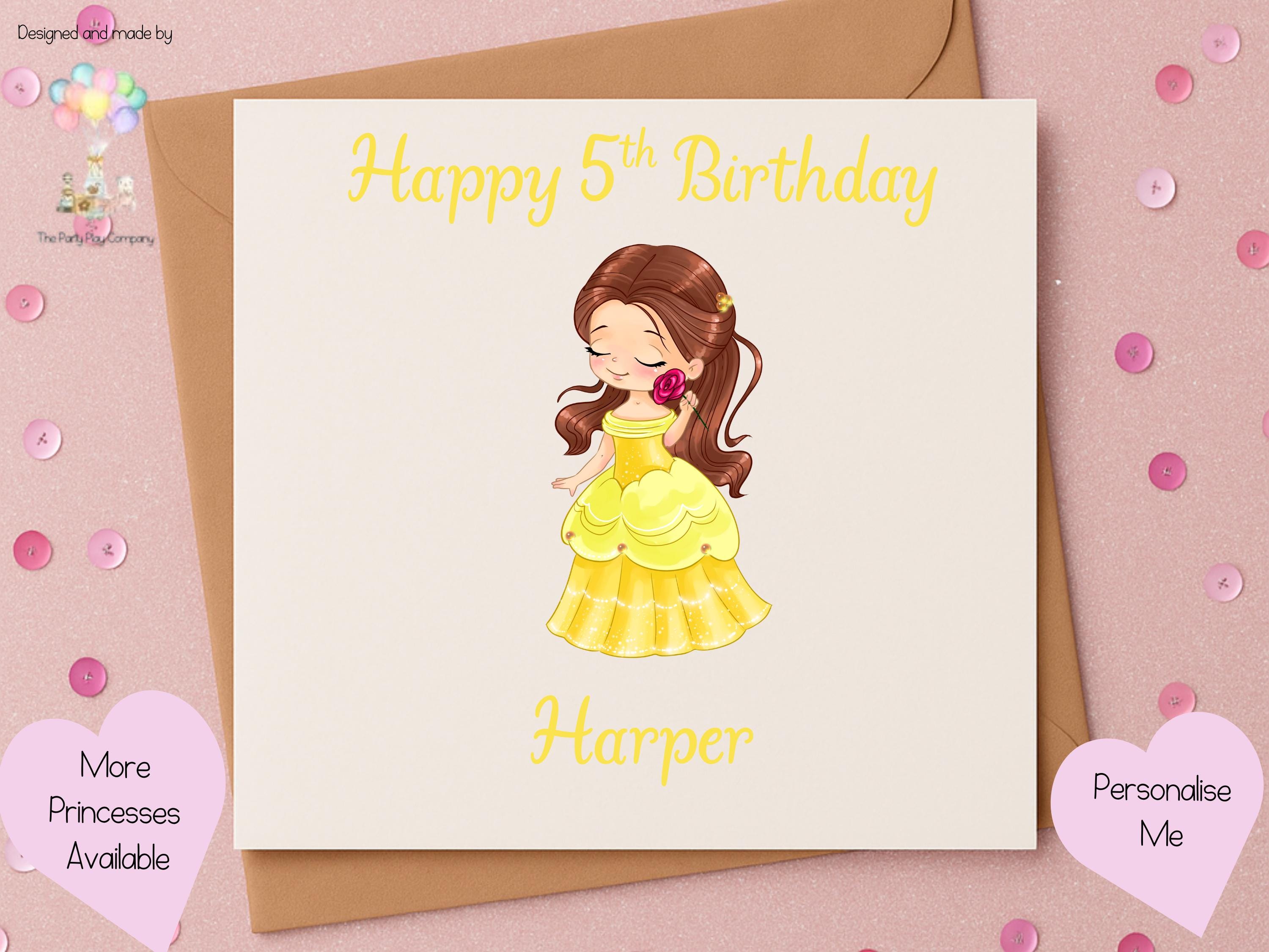 Personalized Princess Birthday Card: Yellow Gown, Custom Name & Age